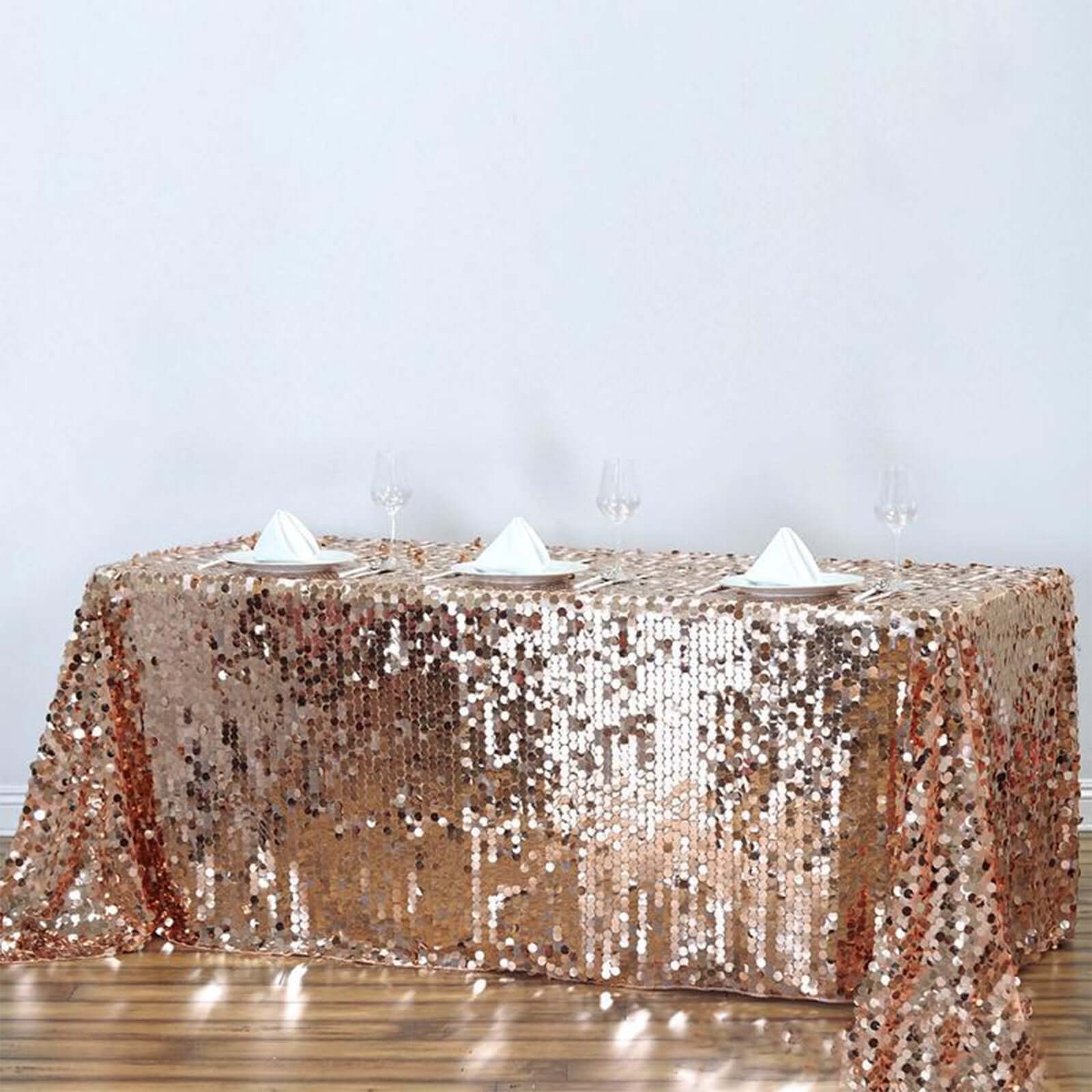 Hot Sale! Rose Gold Sequin Rectangle Tablecloth 90x132 - Seamless Table Cover