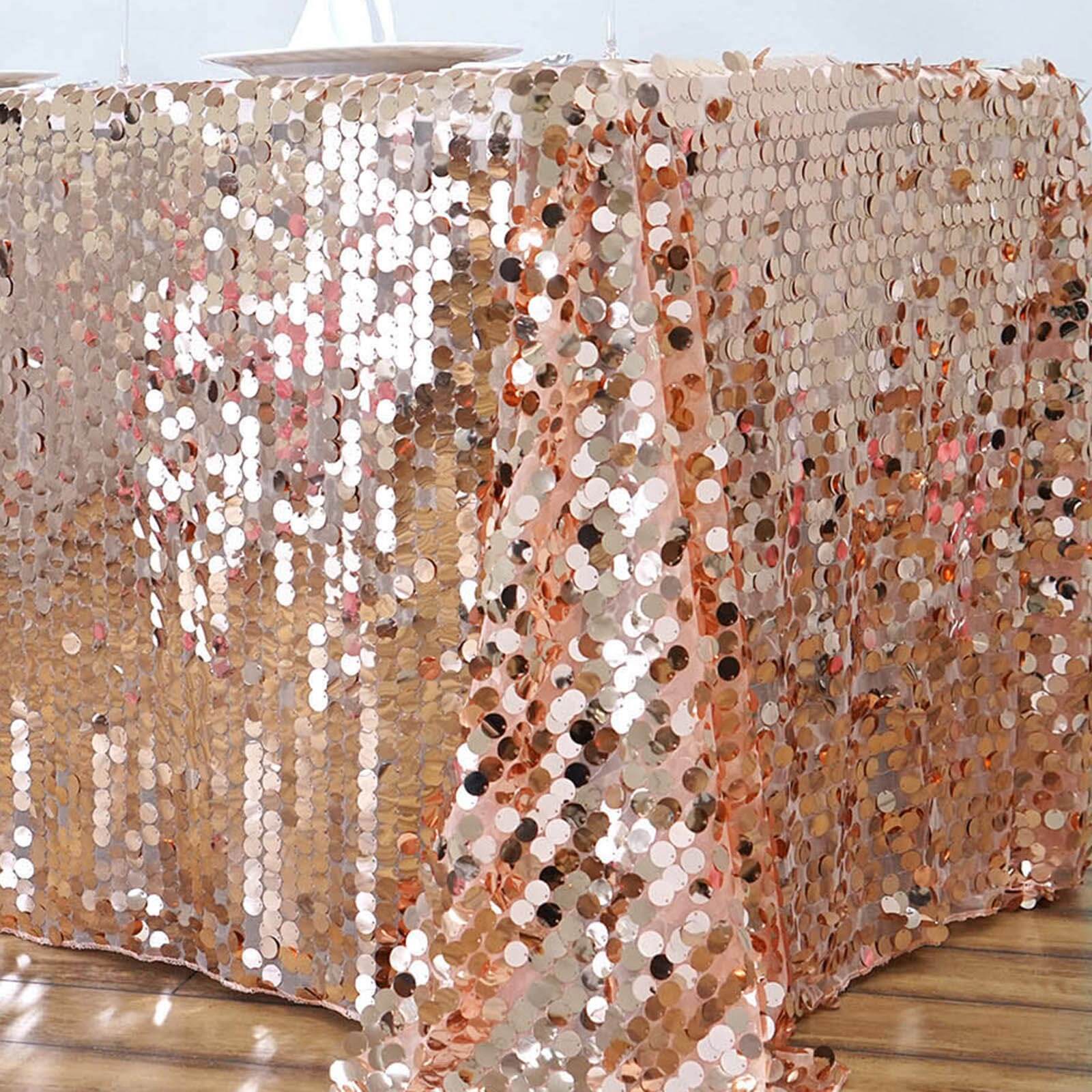 Hot Sale! Rose Gold Sequin Rectangle Tablecloth 90x132 - Seamless Table Cover