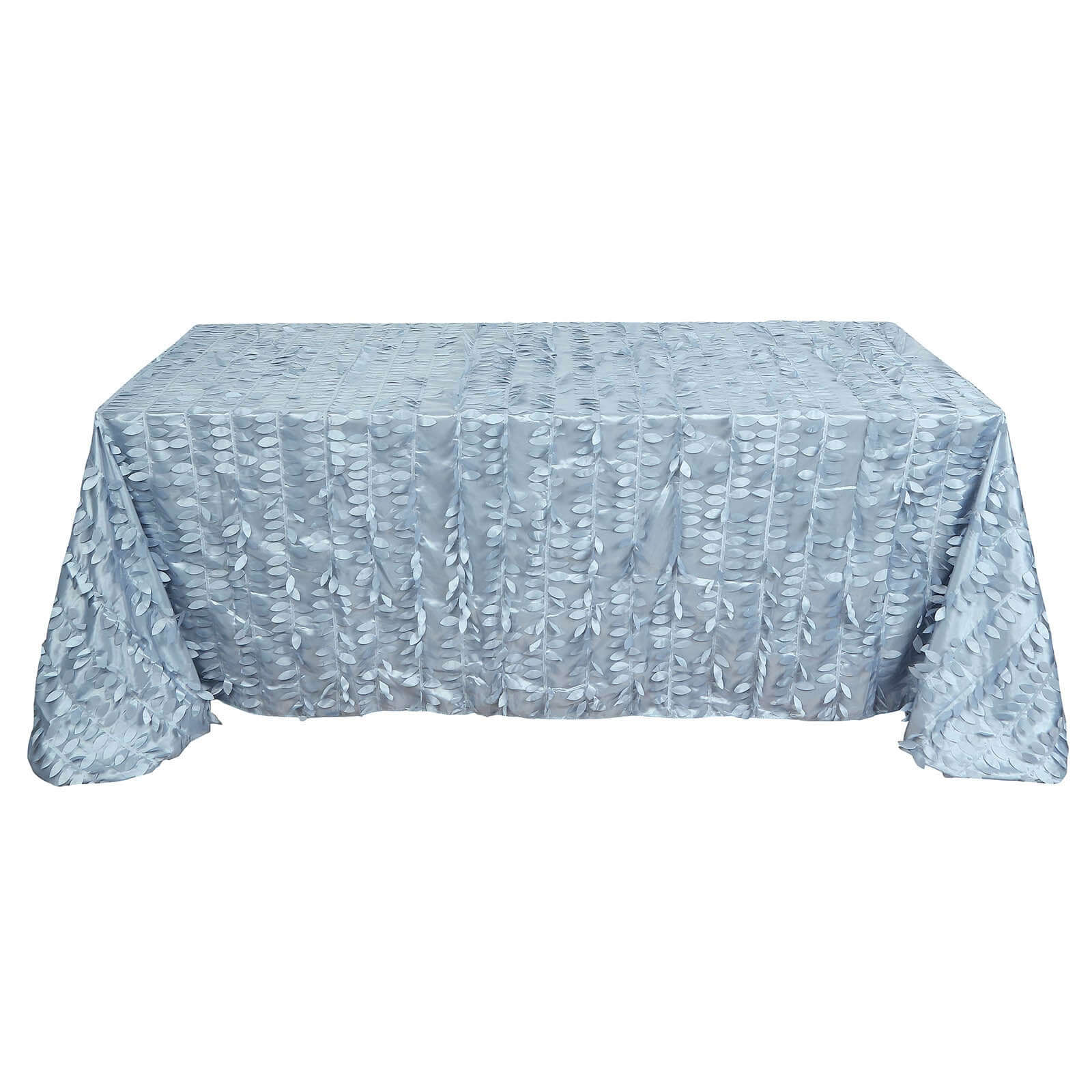 Exclusive Dusty Blue Taffeta Rectangle Tablecloth with 3D Leaf Petal Design
