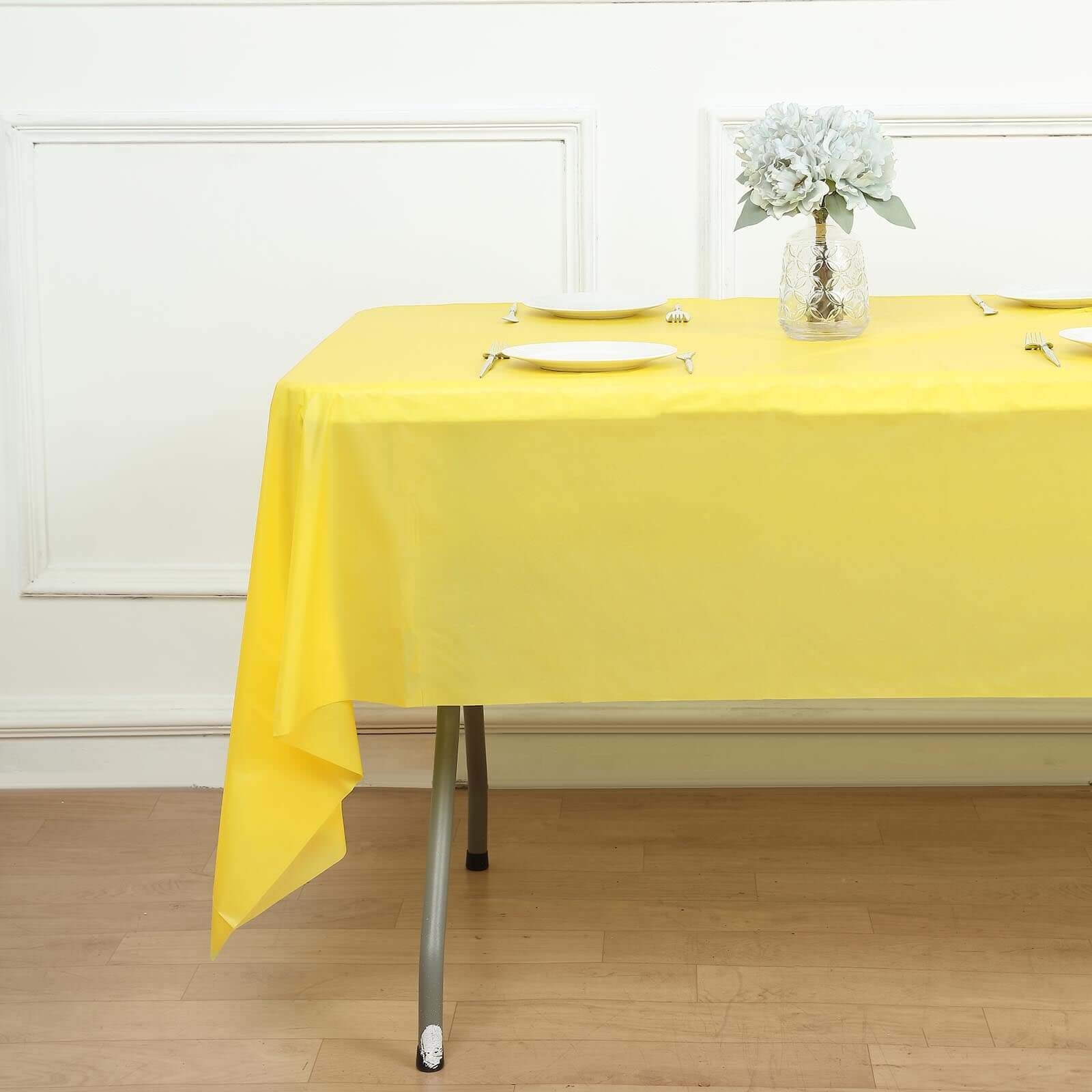 5-Pack Yellow Rectangle PVC Disposable Plastic Table Covers - Ideal for Gatherings