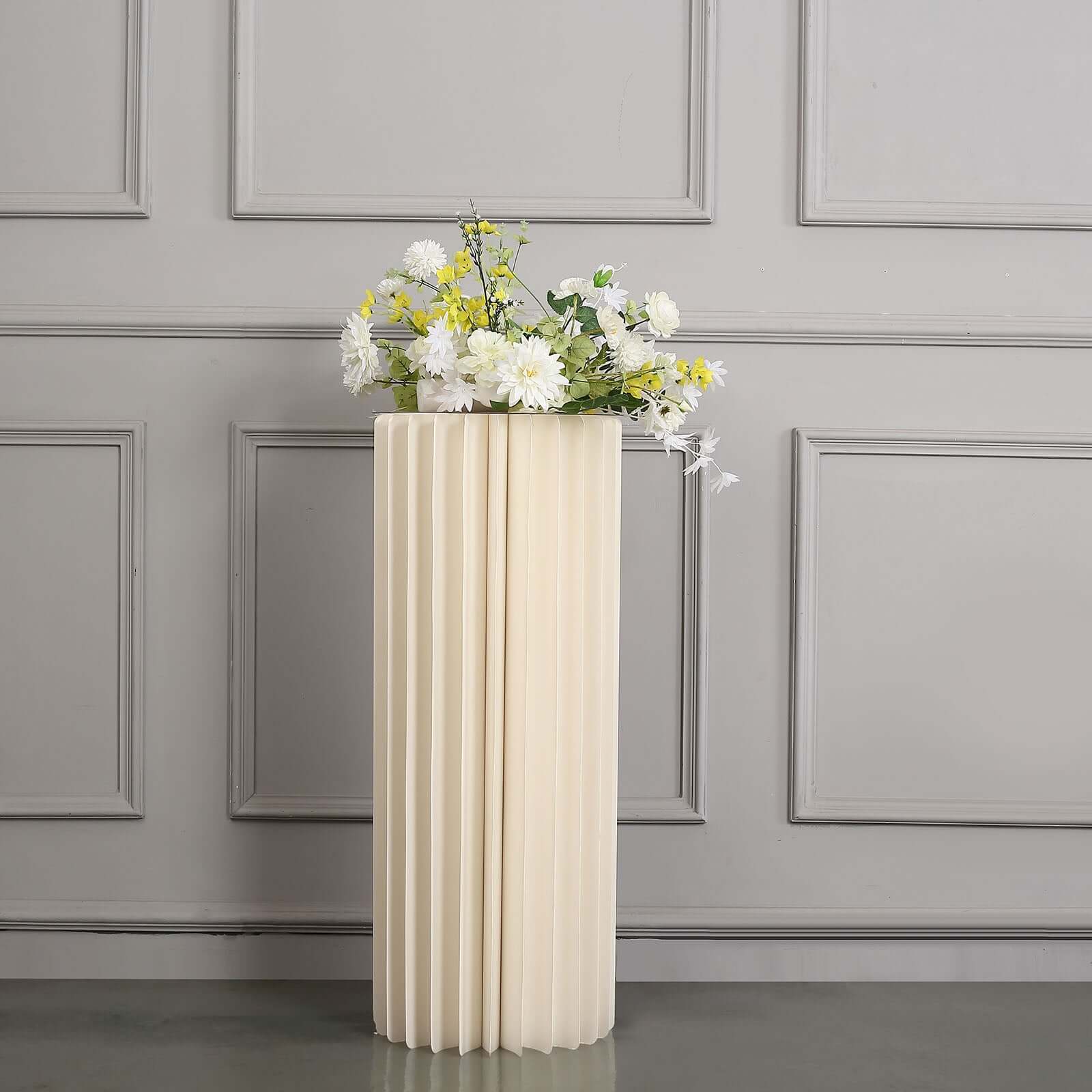 Get Your 40-Inch Ivory Cylinder Display Column Stand with PVC Top Plate for Events