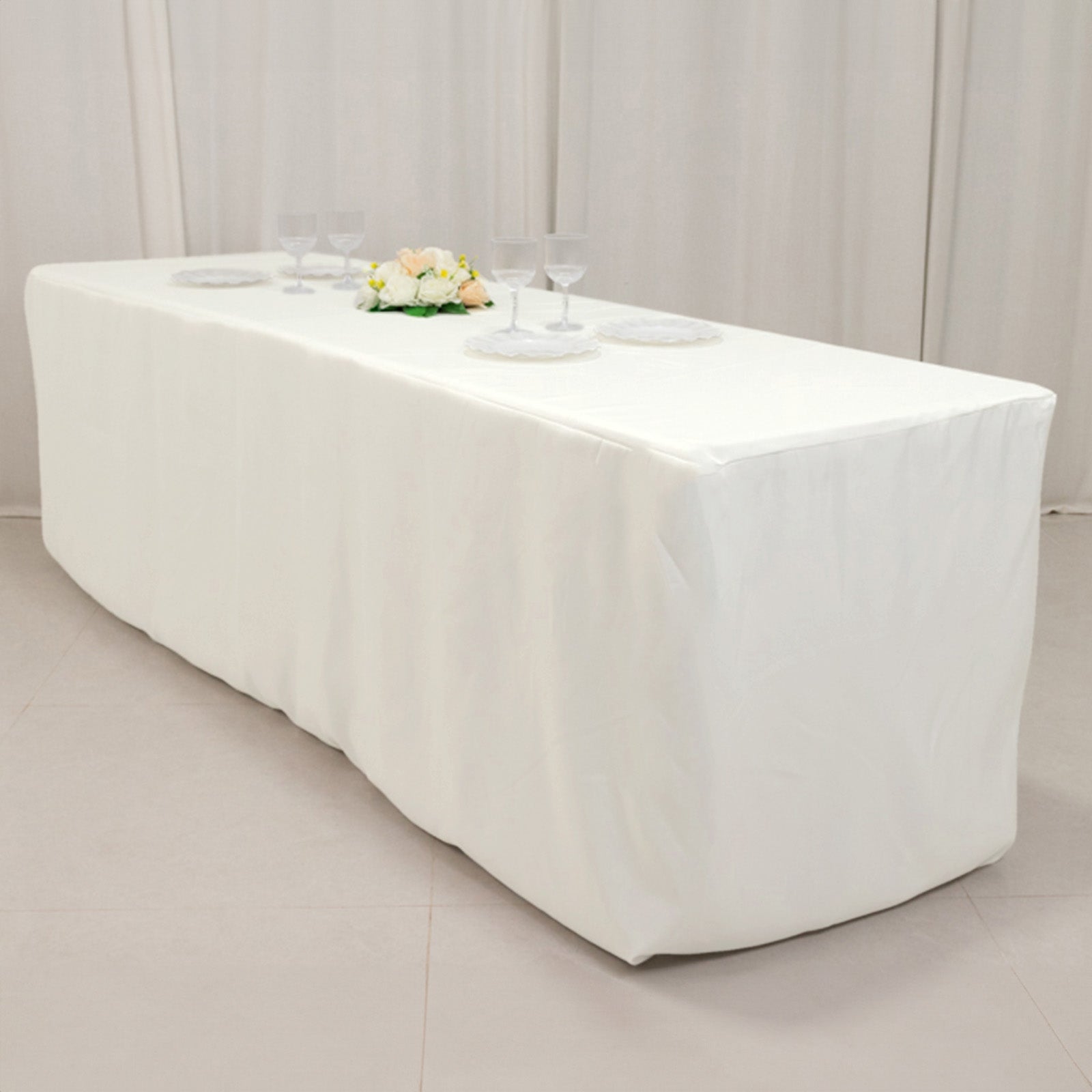 Hot! 8ft Ivory Fitted Fire Retardant Premium Polyester Rectangular Tablecloth