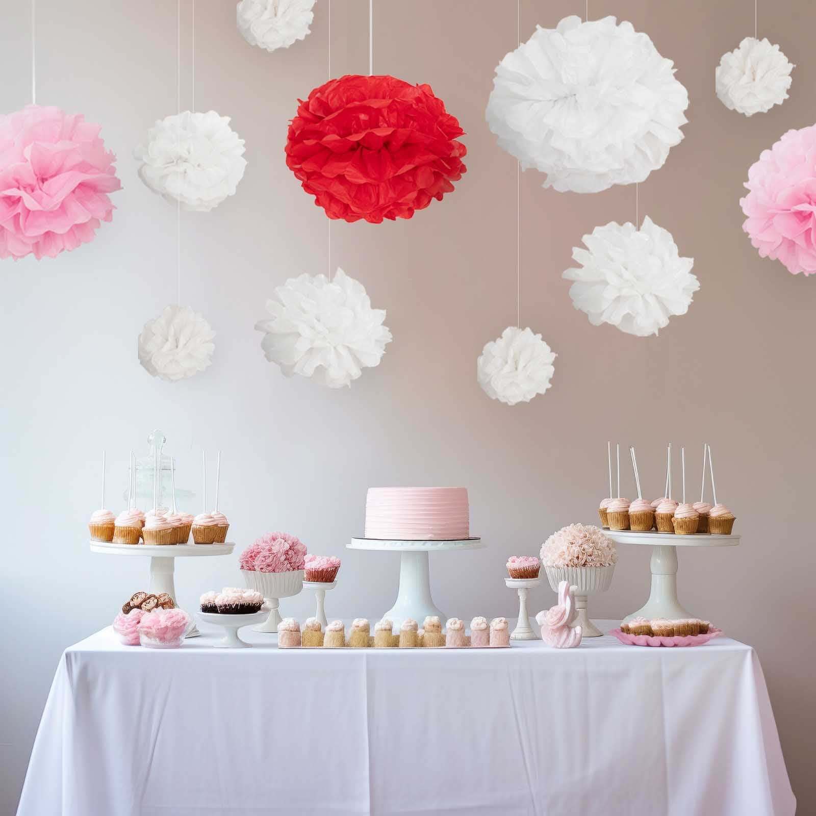 6-Pack 12-Inch White Paper Pom Poms - Ideal Flower Balls for Party Hanging Decorations