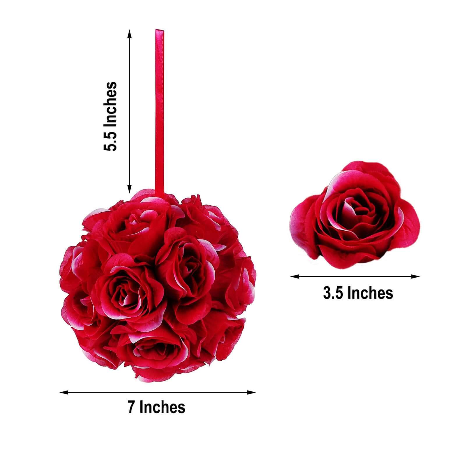 2-Pack 7-Inch Fuchsia Artificial Silk Rose Kissing Flower Balls for Decor
