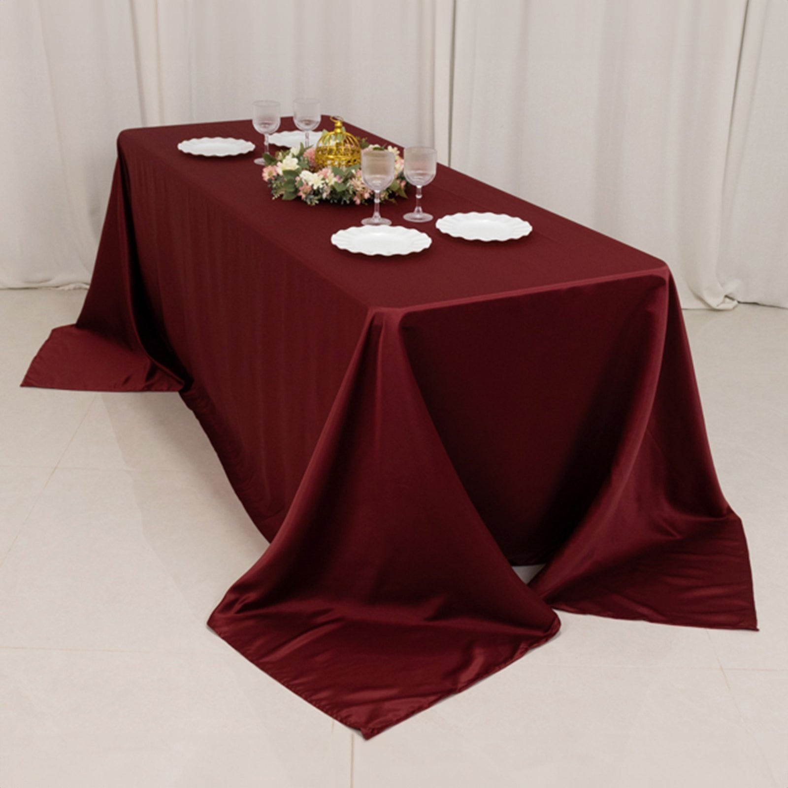 Exclusive Lamour Satin Rectangle Tablecloth in Burgundy - Soft, Silk-Like & Seamless, 90x132