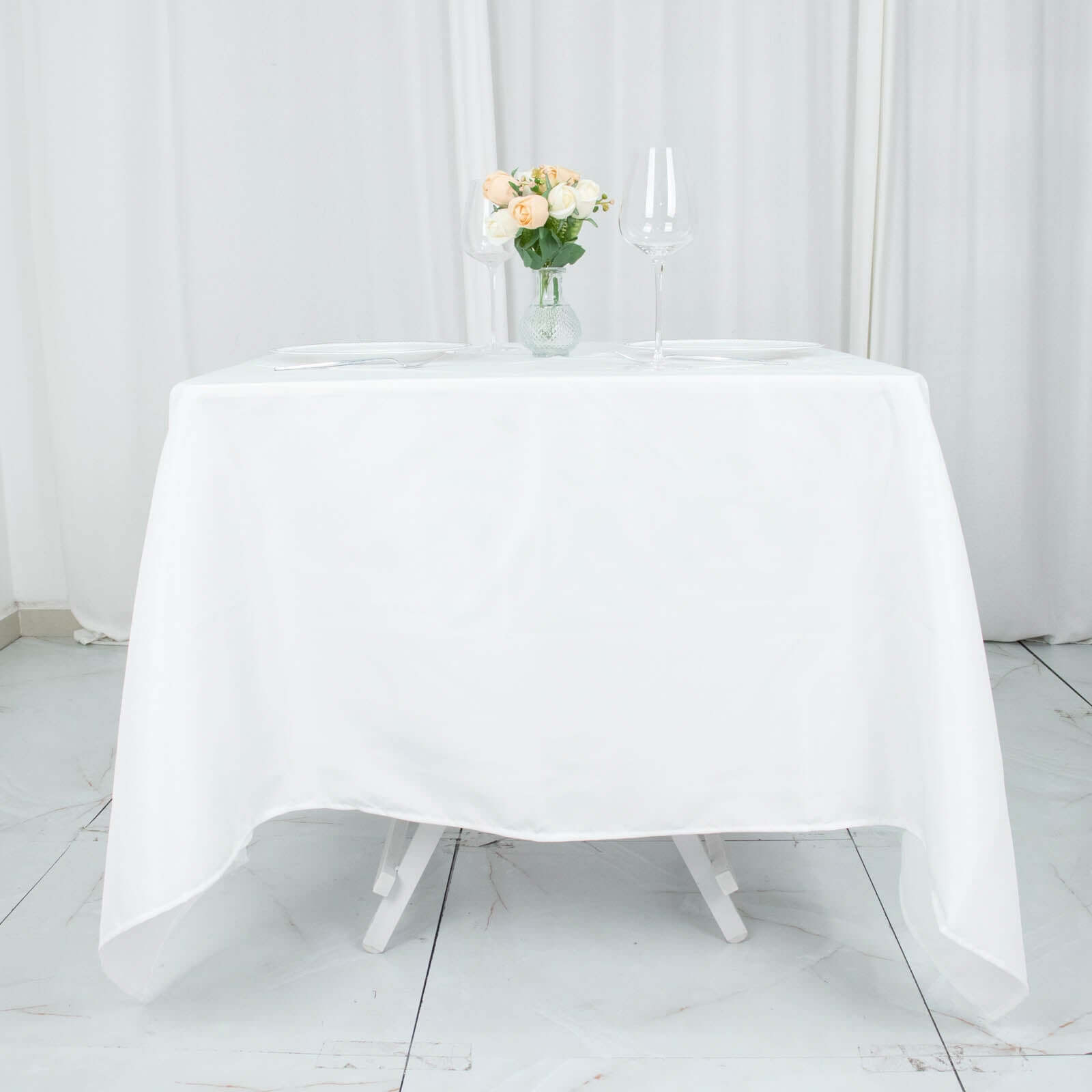 220GSM Wrinkle-Resistant White Premium Polyester 70x70 Square Tablecloth for Stylish Events
