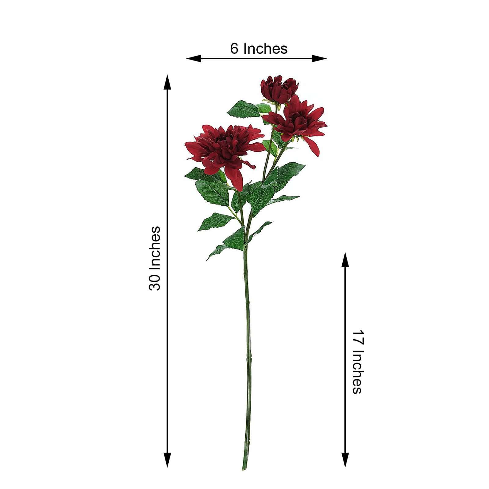 30-Inch Tall Burgundy Artificial Silk Dahlia Flower Stems - Perfect for Stunning Floral Decor