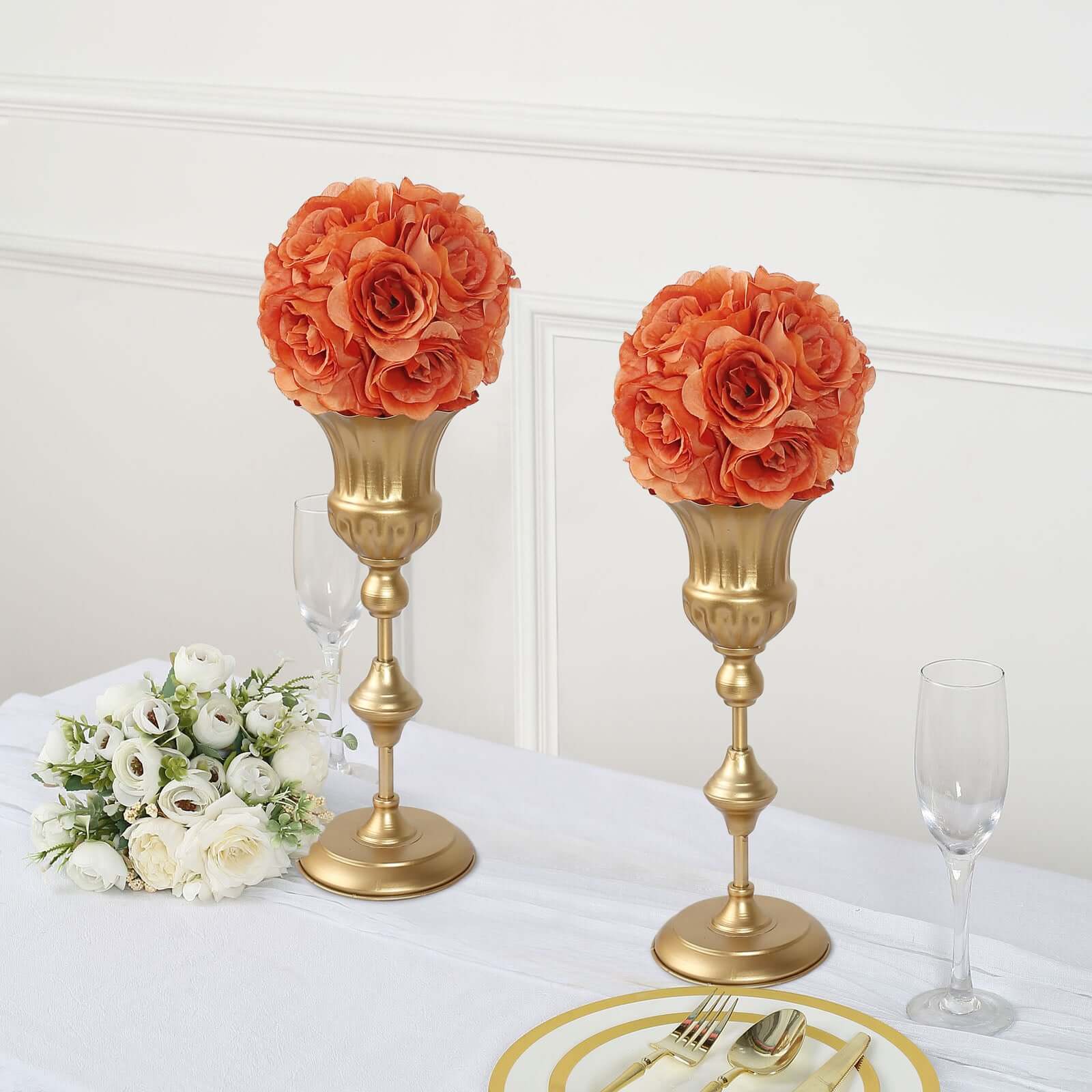 Special Offer: 2-Pack of 7-Inch Terracotta (Rust) Artificial Silk Rose Kissing Balls for Decor