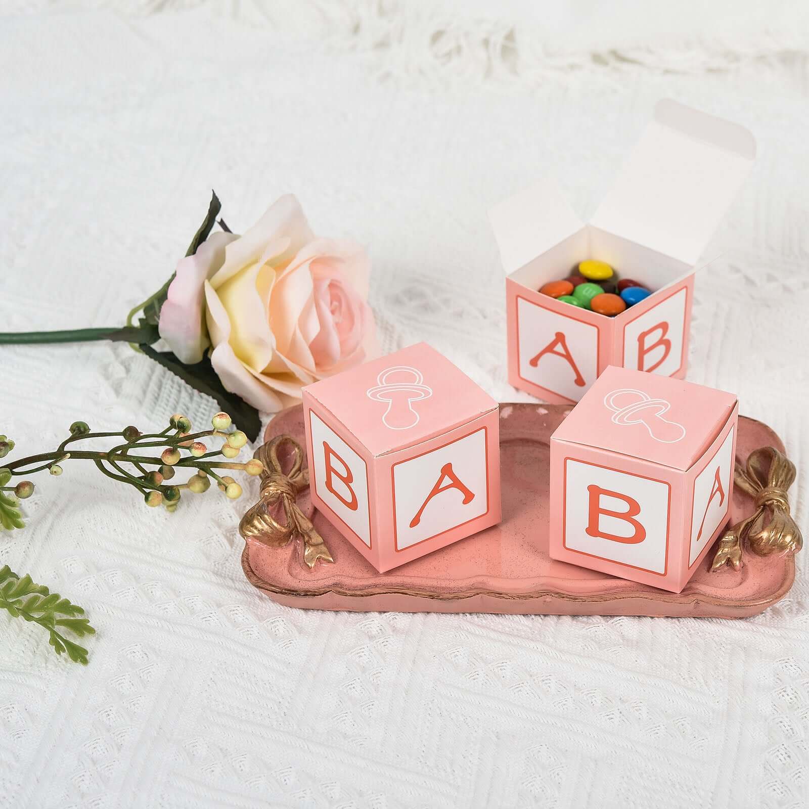 25-Piece Set of Pink Baby Shower Party Favor Candy Gift Boxes