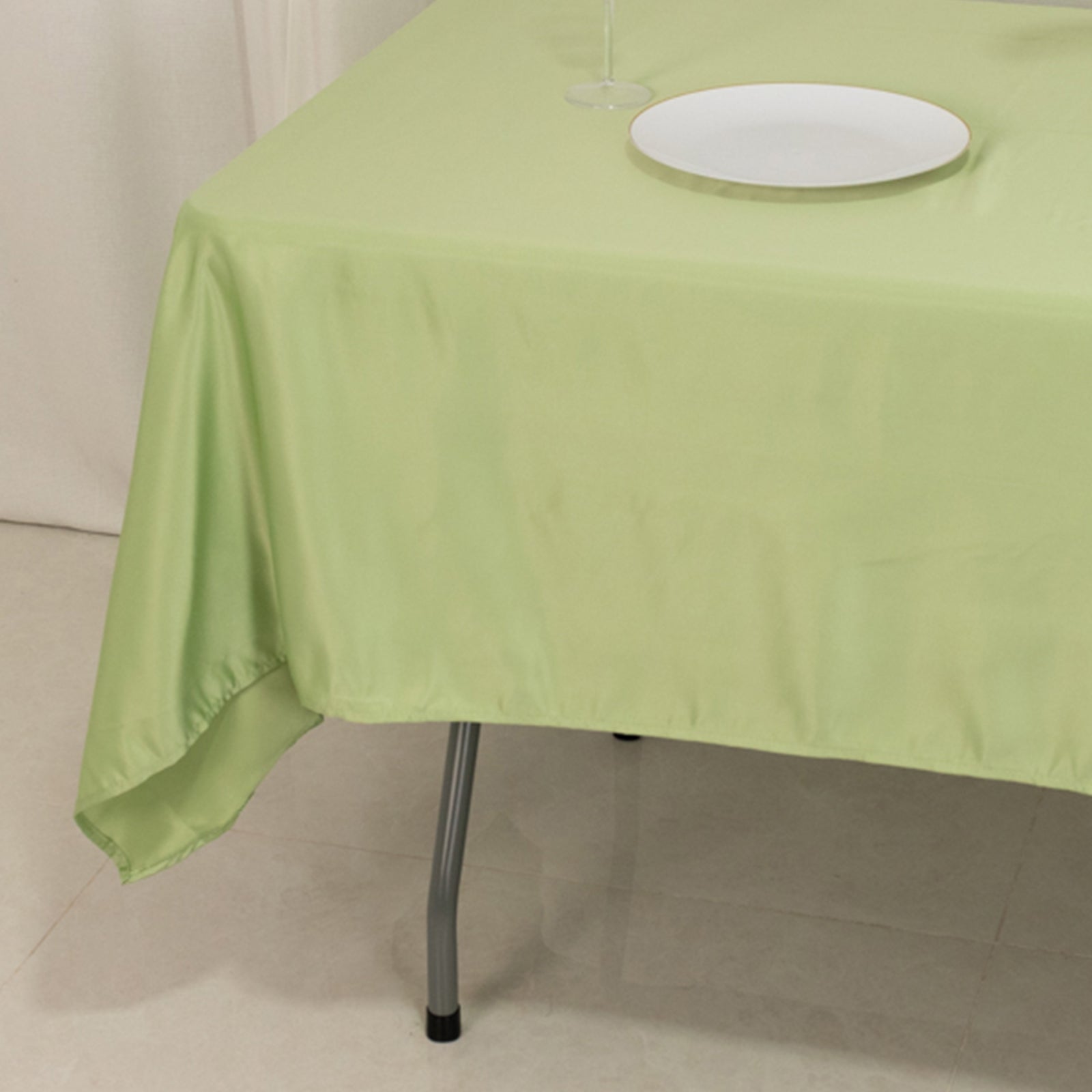 Get This Durable & Silky Soft Lamour Satin Rectangle Tablecloth in Sage Green (60x102)