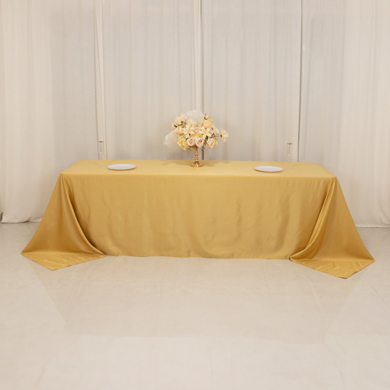Luxurious Champagne Lamour Satin 90x156 Rectangle Seamless Tablecloth