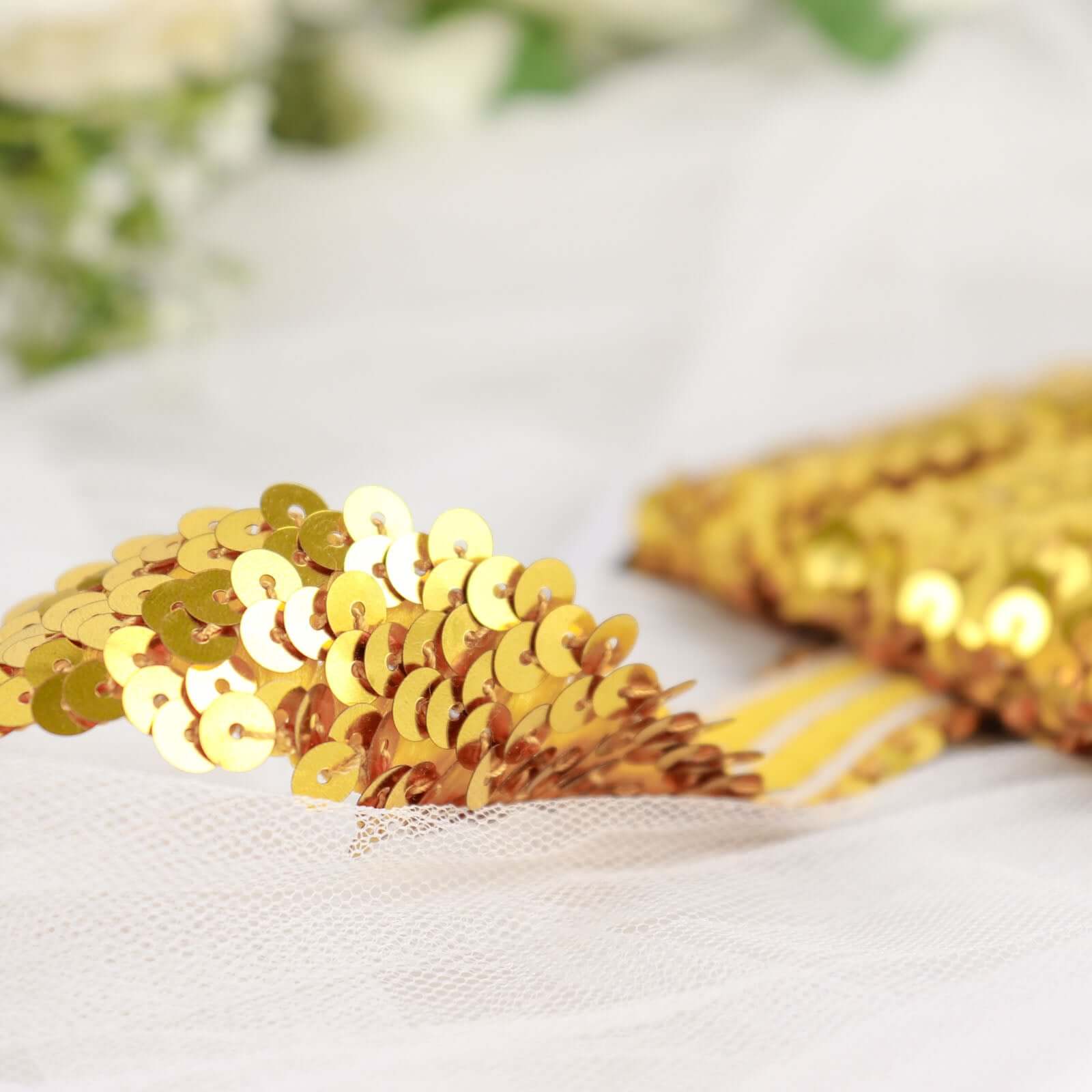 Hot Sale! 10-Yard Gold Metallic Sequin Stretch Fabric Ribbon for Crafting