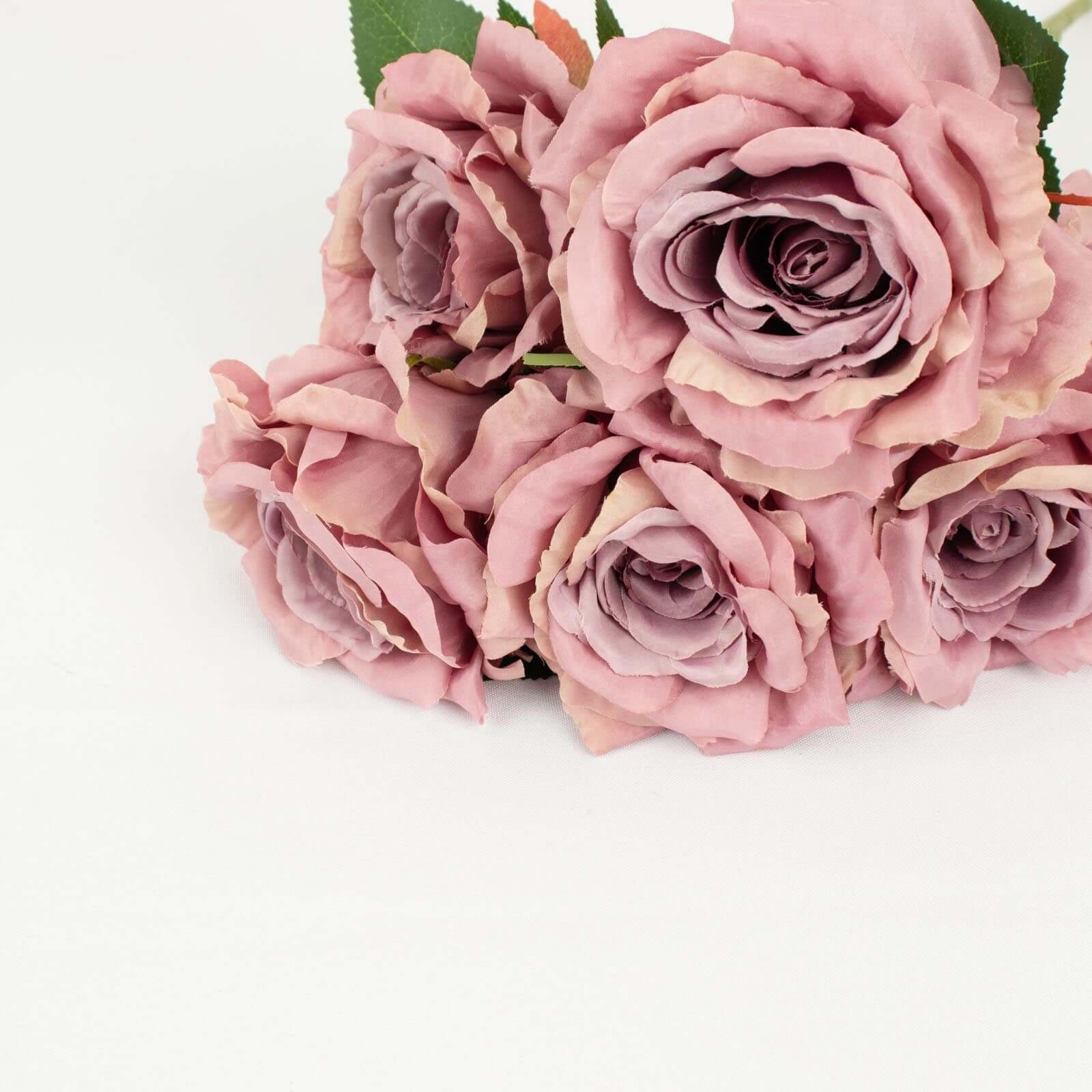 2 Bushes 17-Inch Dusty Rose Premium Silk Jumbo Rose Bouquet for Weddings and Decor