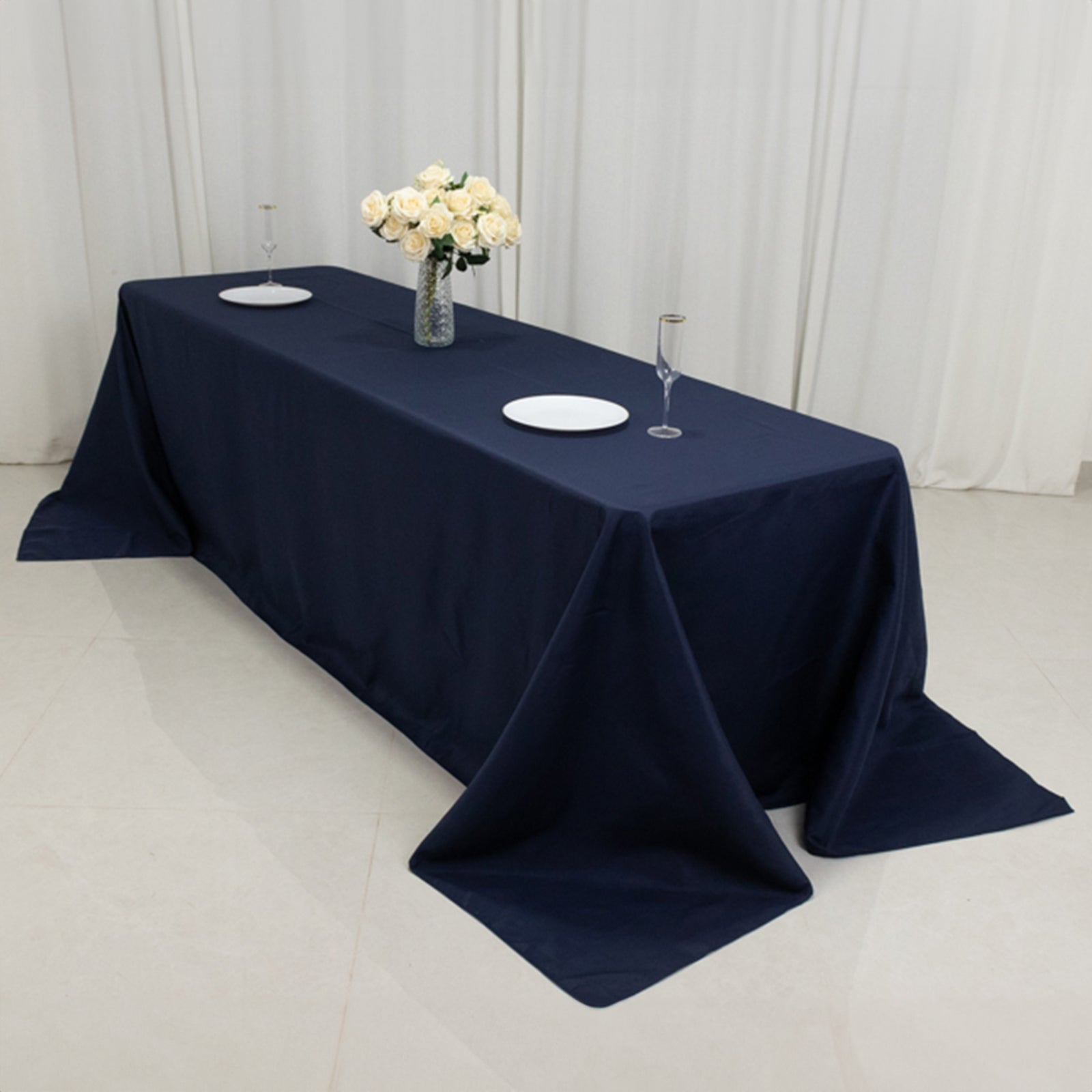 Navy Blue Premium Polyester Fire Retardant 90x156 Rectangular Tablecloth - Ideal for Events