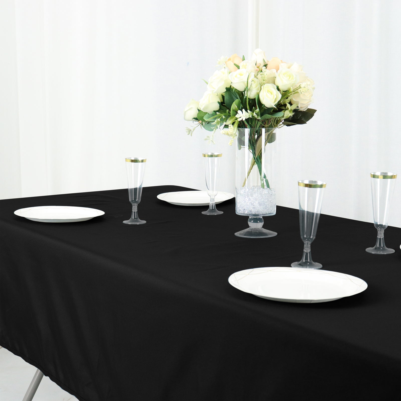 Black 60x102 Rectangle Cotton Blend Tablecloth with Wrinkle-Resistant Finish for Gatherings