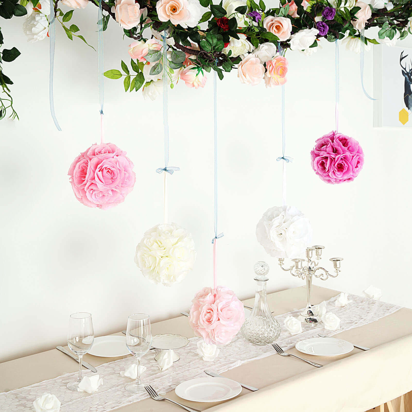2-Pack Blush Silk Rose Kissing Flower Balls - Ideal for Decor