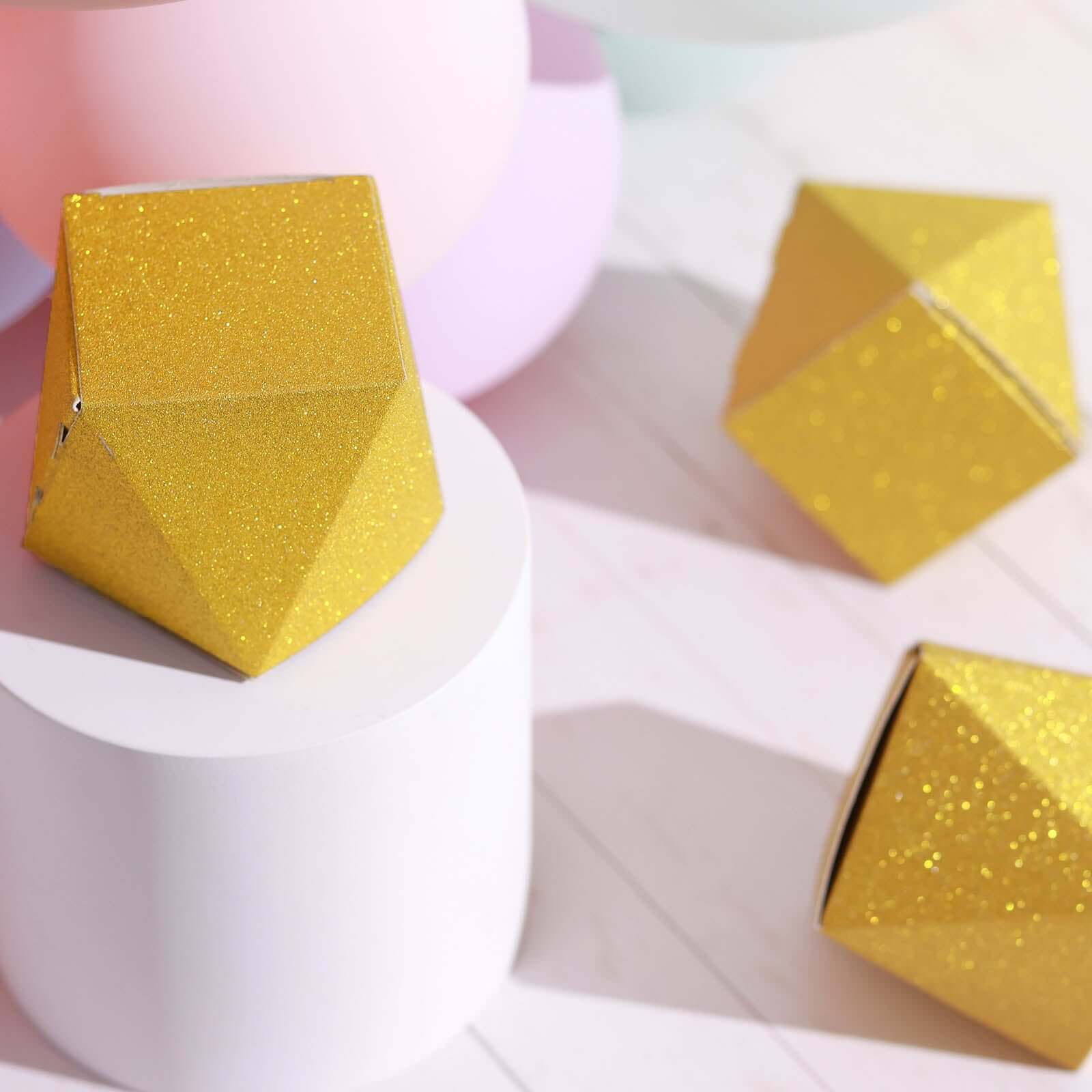25-Pack Gold Glitter Geometric Wedding Favor Candy Gift Boxes