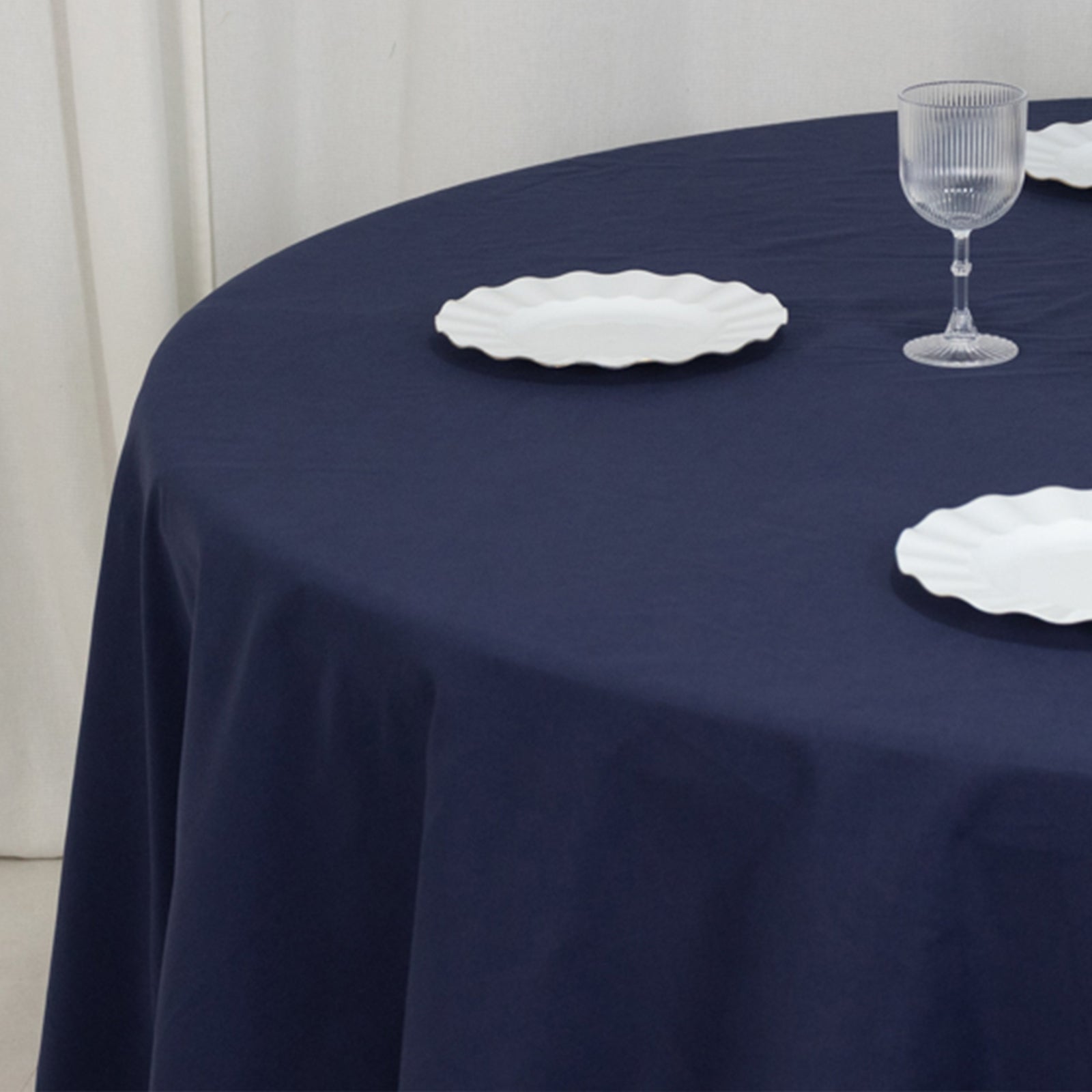 Navy Blue 108" Wrinkle-Resistant Cotton Blend Round Tablecloth - Perfect for Events