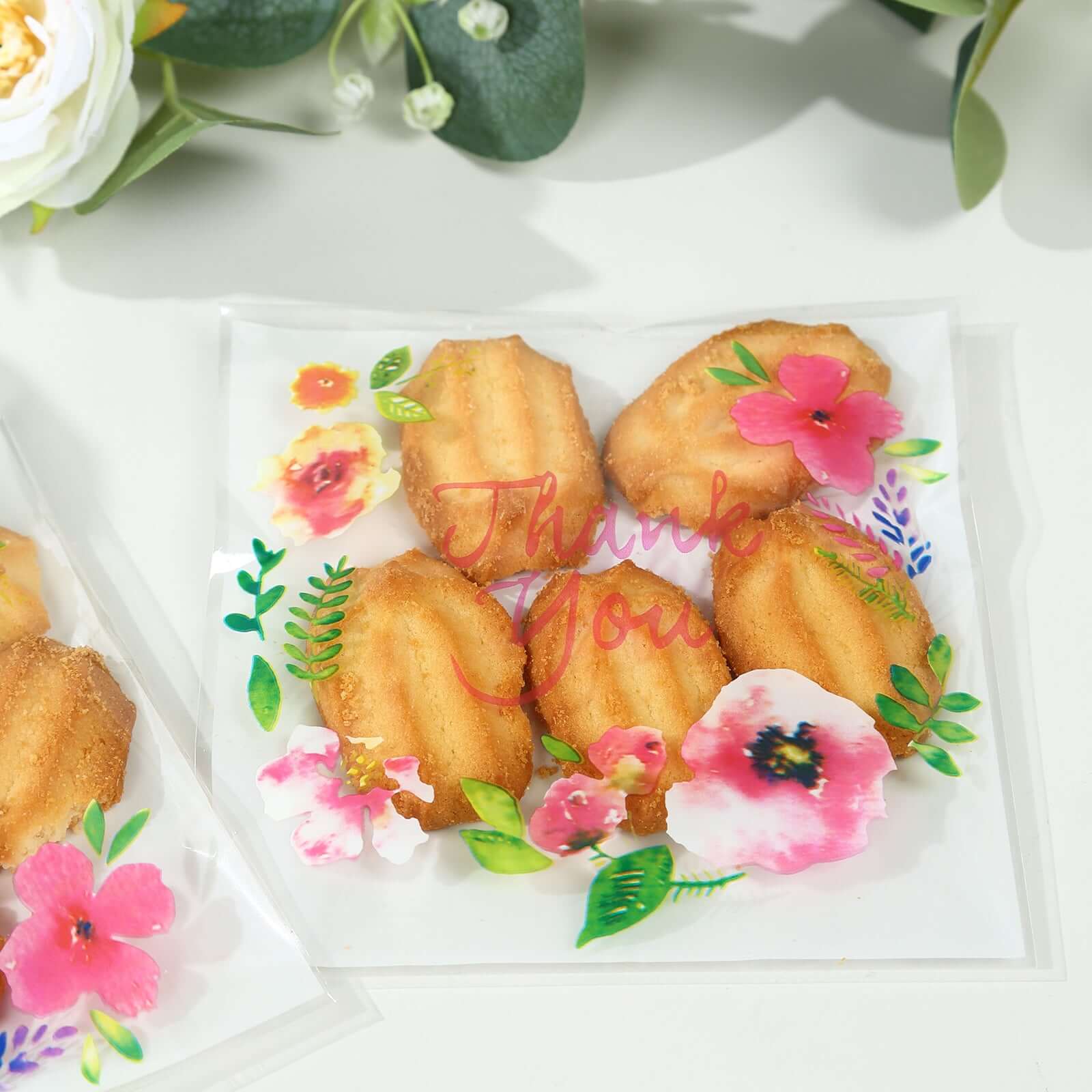 100-Pack White/Clear PVC Decorative Self-Adhesive Cookie Candy Bags - Ideal for Weddings, Birthdays & Parties