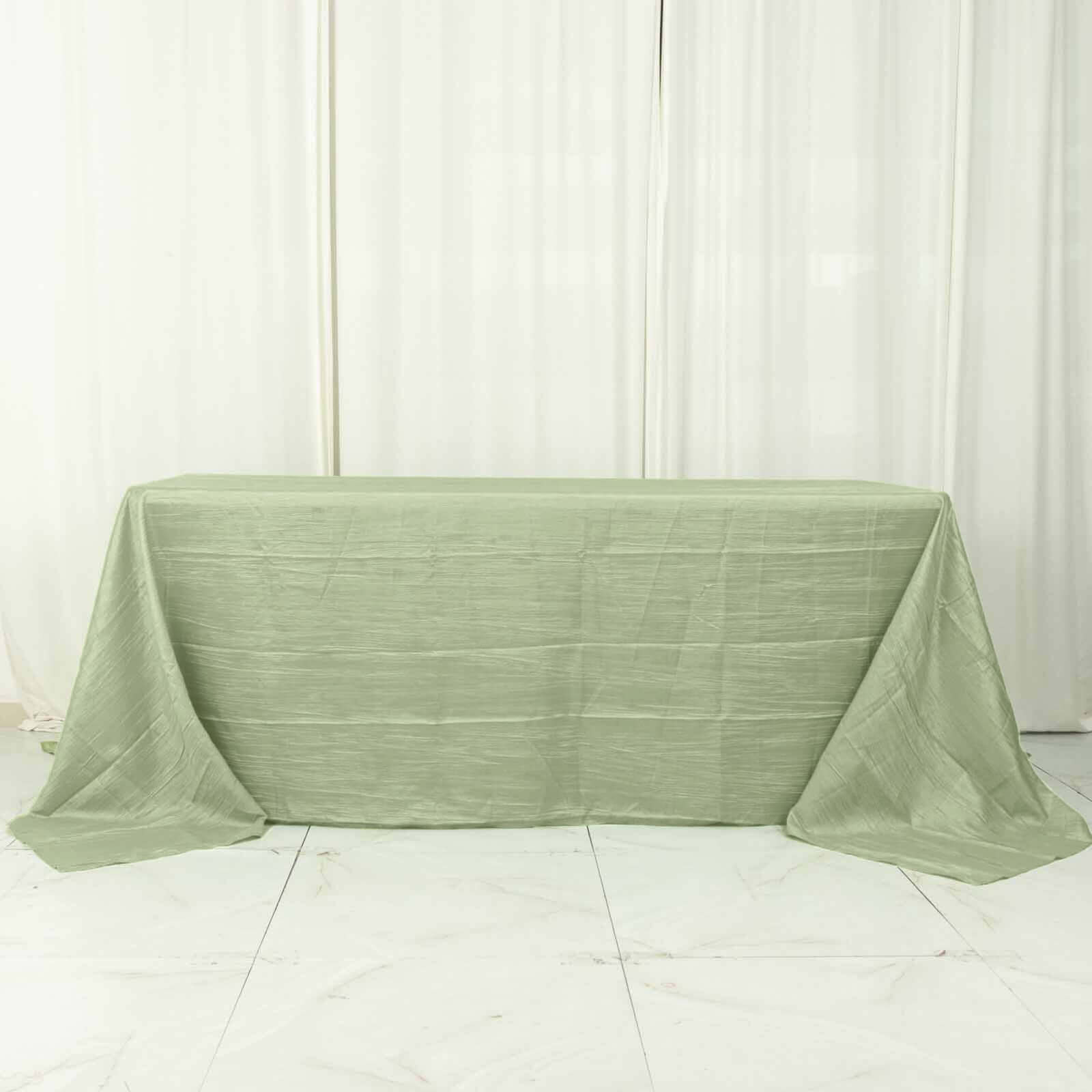Discount! Sage Green Seamless Accordion Crinkle Taffeta Rectangle Tablecloth 90x132