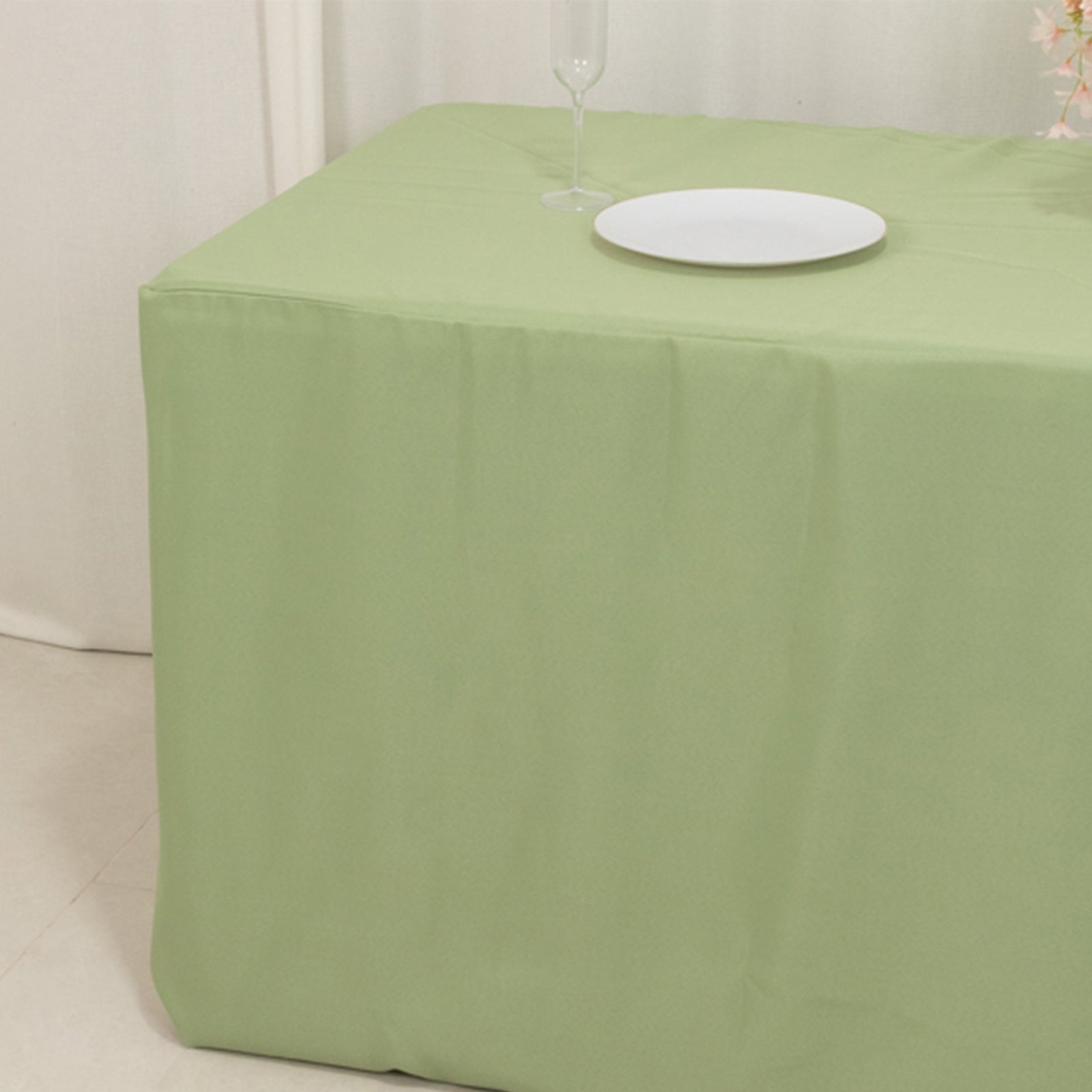 Sale! Durable & Easy - Maintain Sage Green Polyester Fitted Rectangle Tablecloth for 6FT Tables