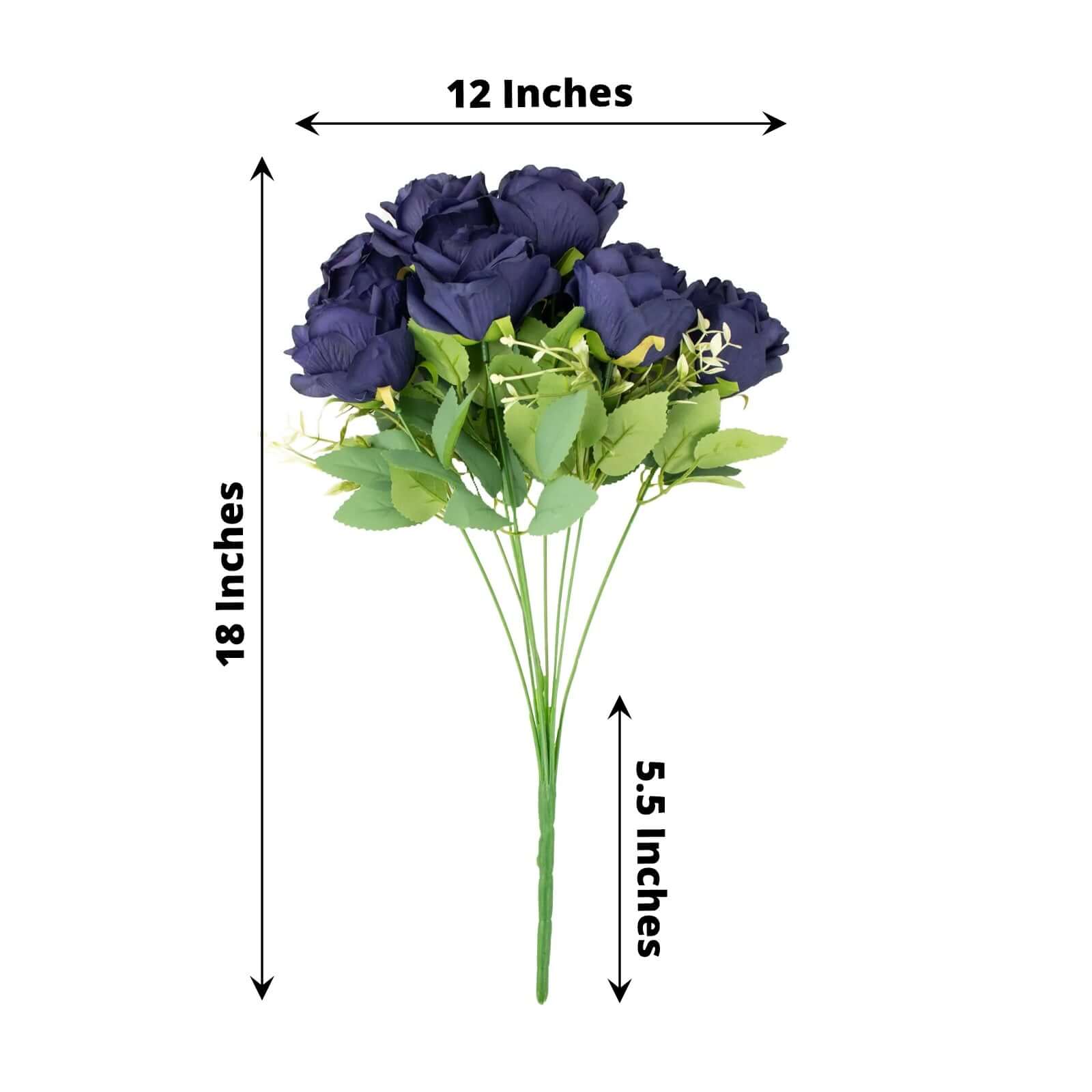 Hot Deal! 2 Bushes of 18 Realistic Navy Blue Artificial Silk Rose Flower Bouquets for Decor
