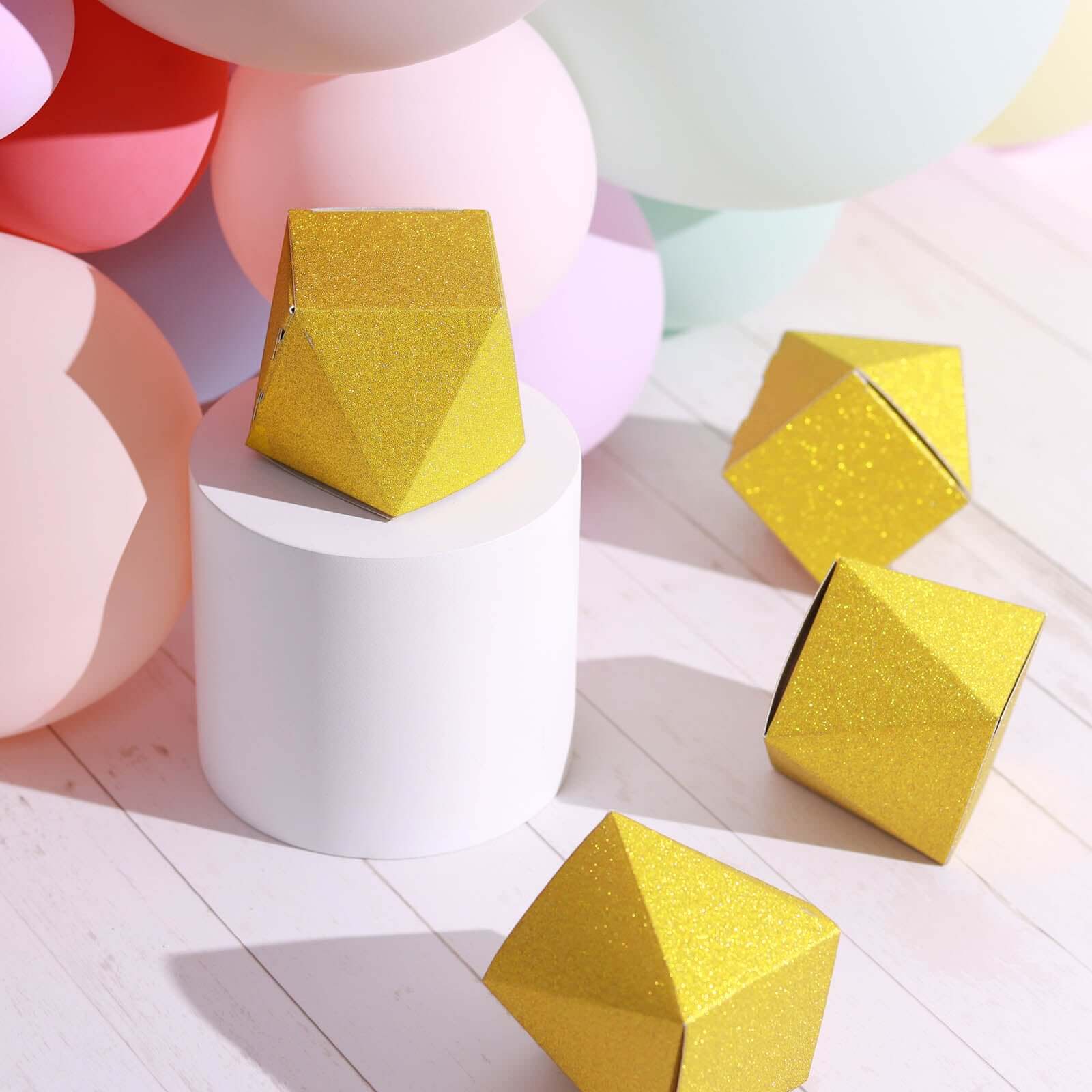 25-Pack Gold Glitter Geometric Wedding Favor Candy Gift Boxes