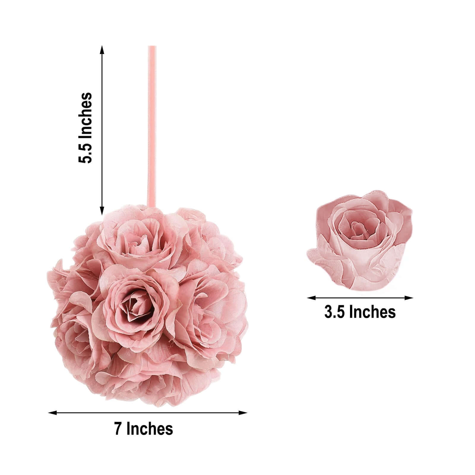 2-Pack of 7-Inch Mauve Artificial Silk Rose Kissing Balls - Ideal for Decorations