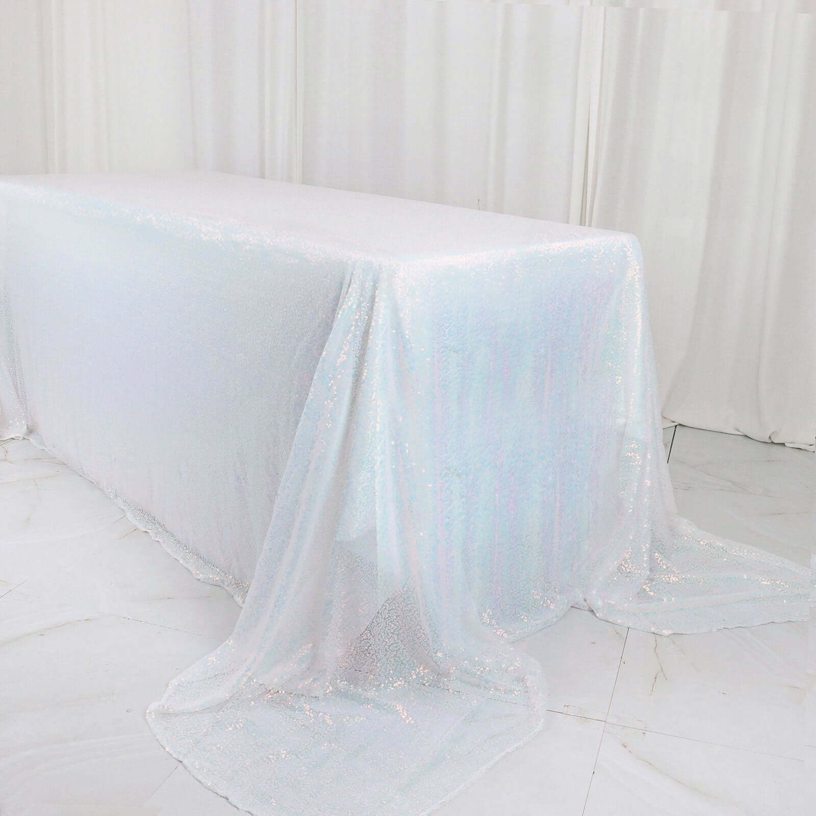 Exclusive Iridescent Blue Sequin Rectangle Tablecloth - 90x156 Seamless Twinkling Table Cover