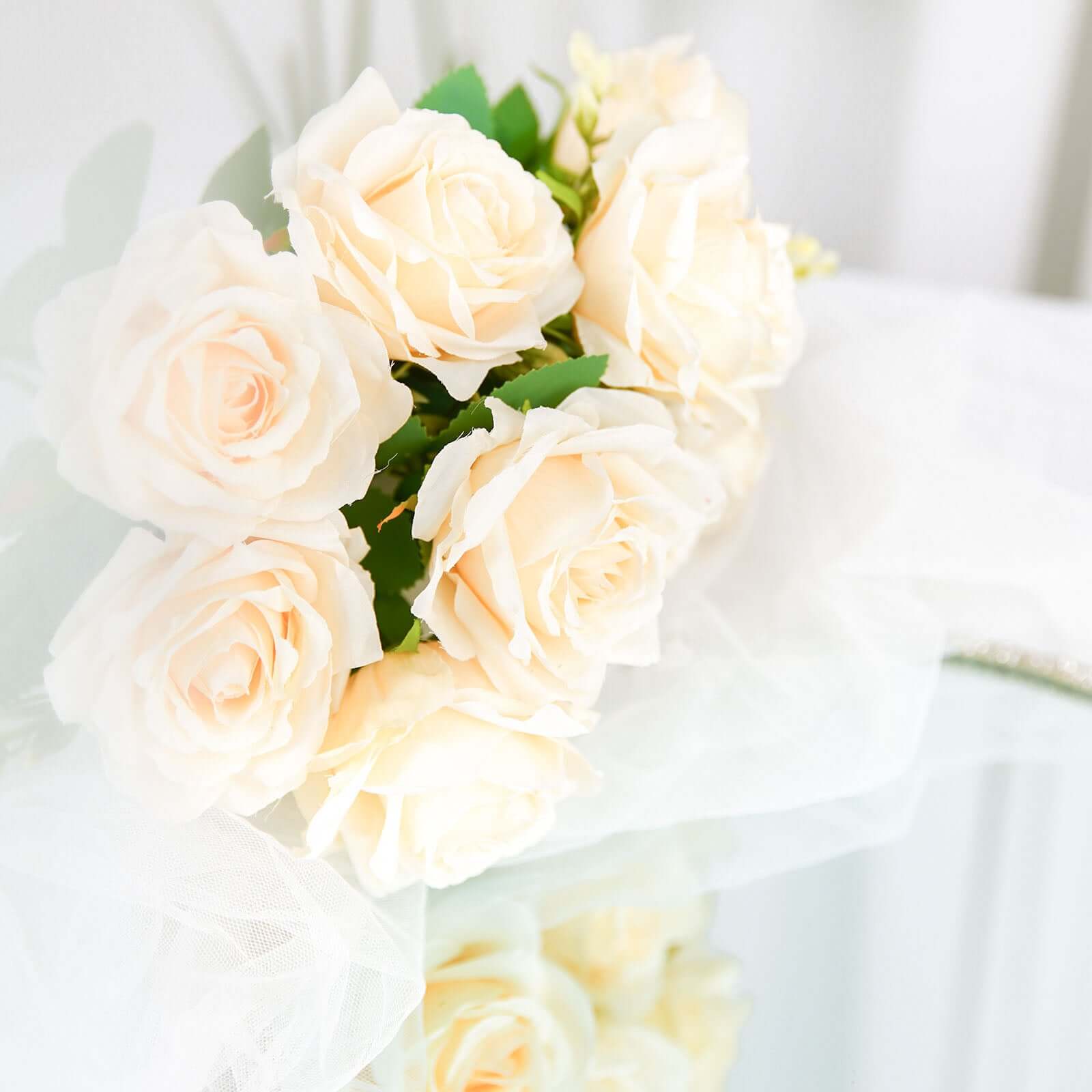 Hot Sale! 2 Bushes 18-Count Real Touch Cream Artificial Silk Rose Flower Bouquet