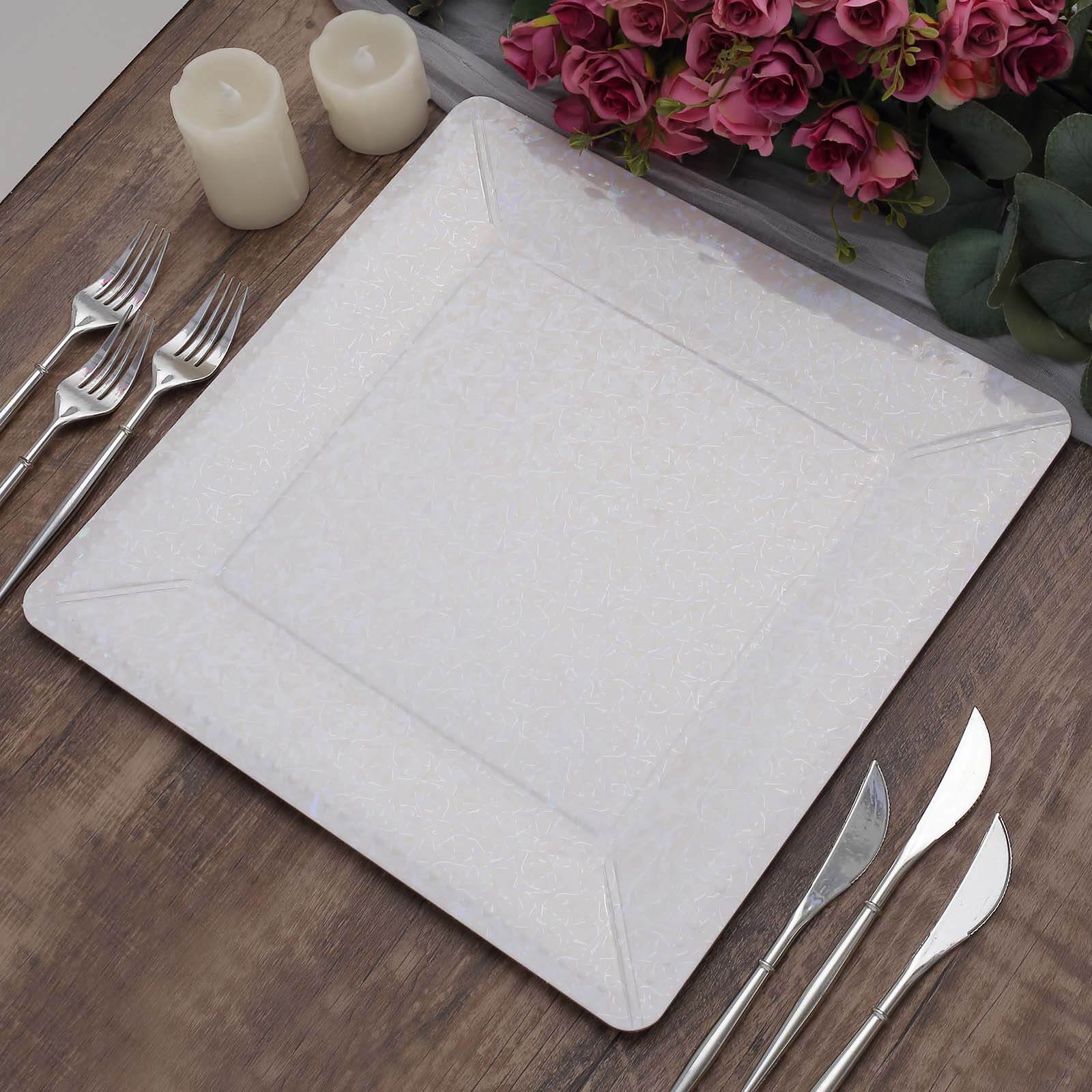 Hot Deal! 10-Pack Disposable Iridescent Square Charger Plates with Leather-like Texture, 13 Inches, 1100GSM Durable Paper