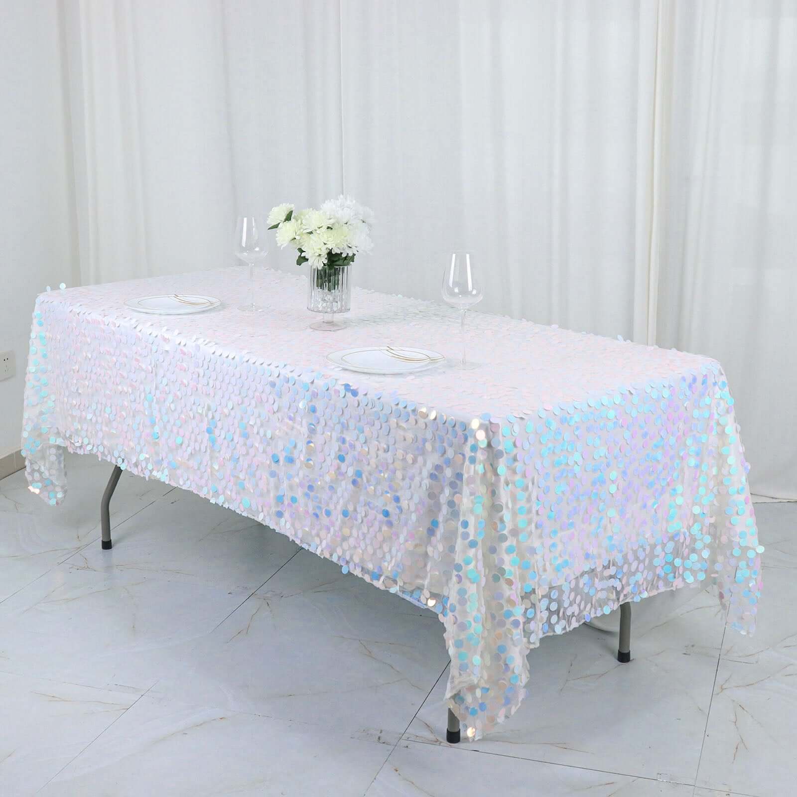 Big Payette Modern Gathering Design - Iridescent Blue Sequin Rectangle Tablecloth 60x102