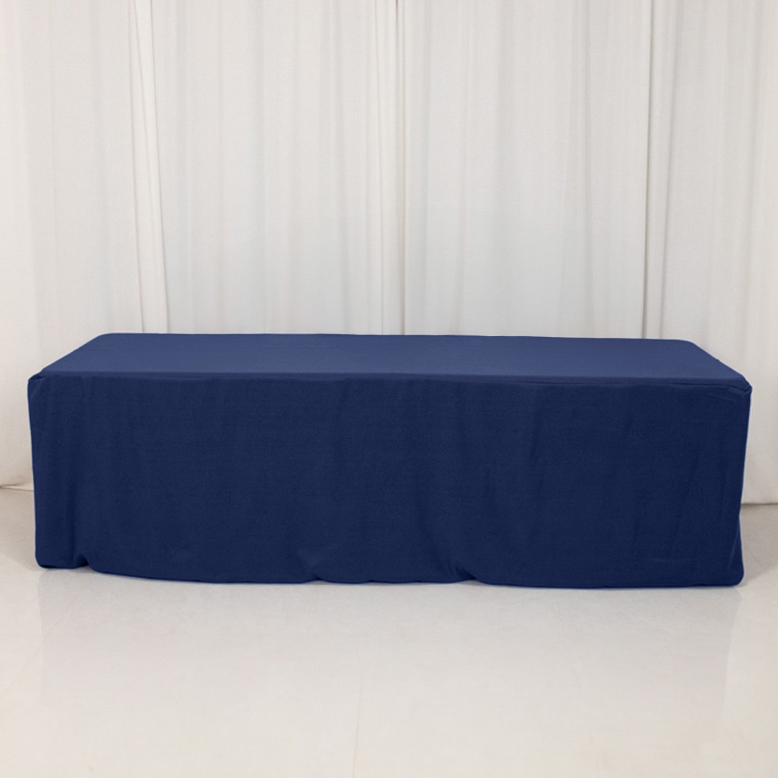 Navy Blue Fitted 8ft Rectangular High-Performance Fire Retardant Premium Polyester Tablecloth