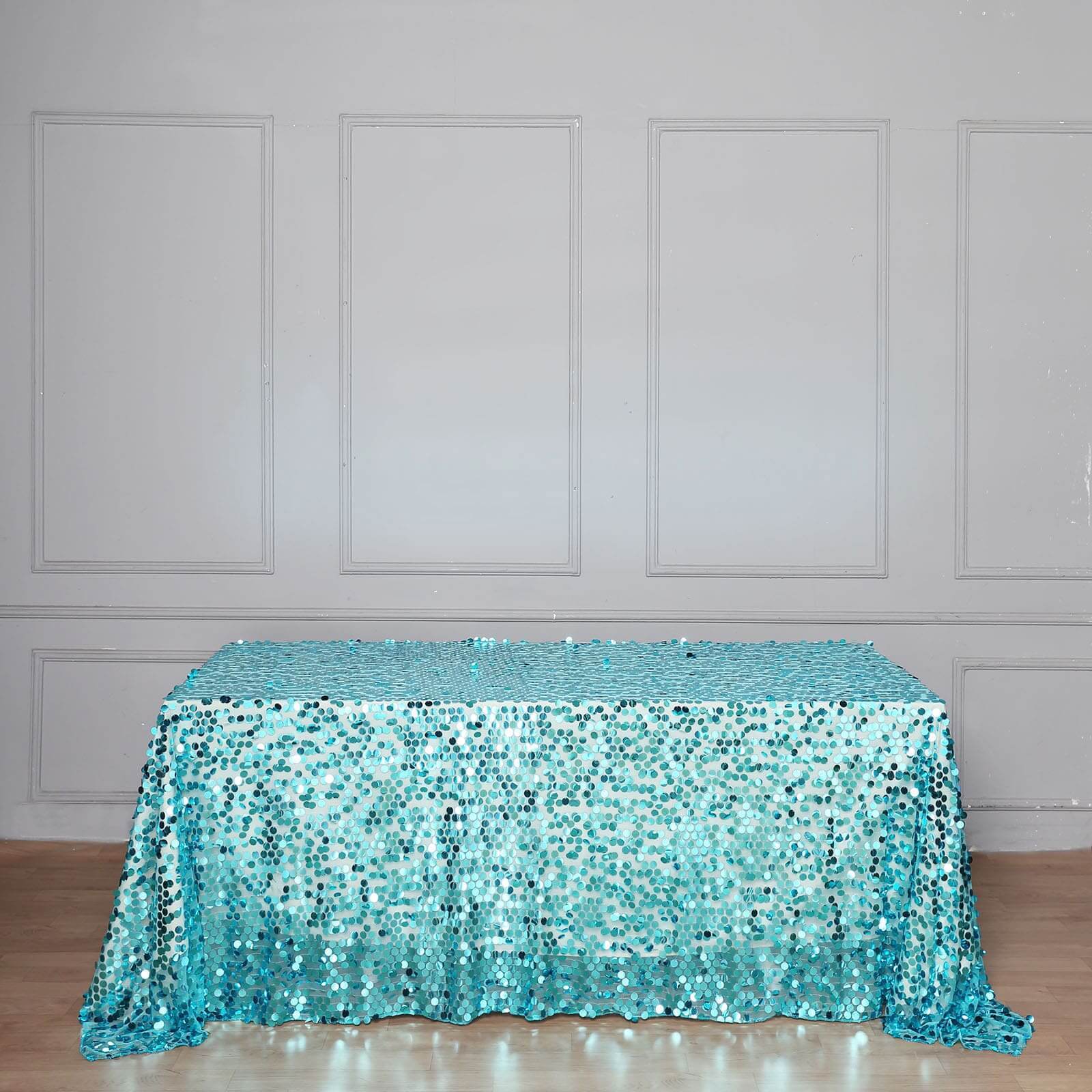 Turquoise Seamless 90x132 Rectangle Sequin Tablecloth for Big Payette Tables