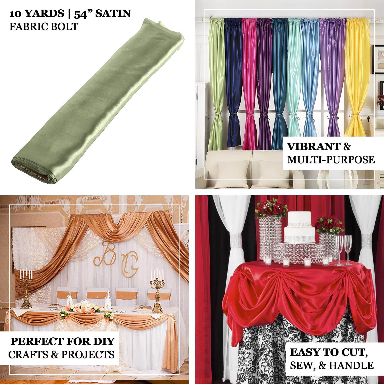 Special Offer! 10-Yard, 54-Inch Wide Sage Green Solid Satin Fabric Bolt for Various Crafts