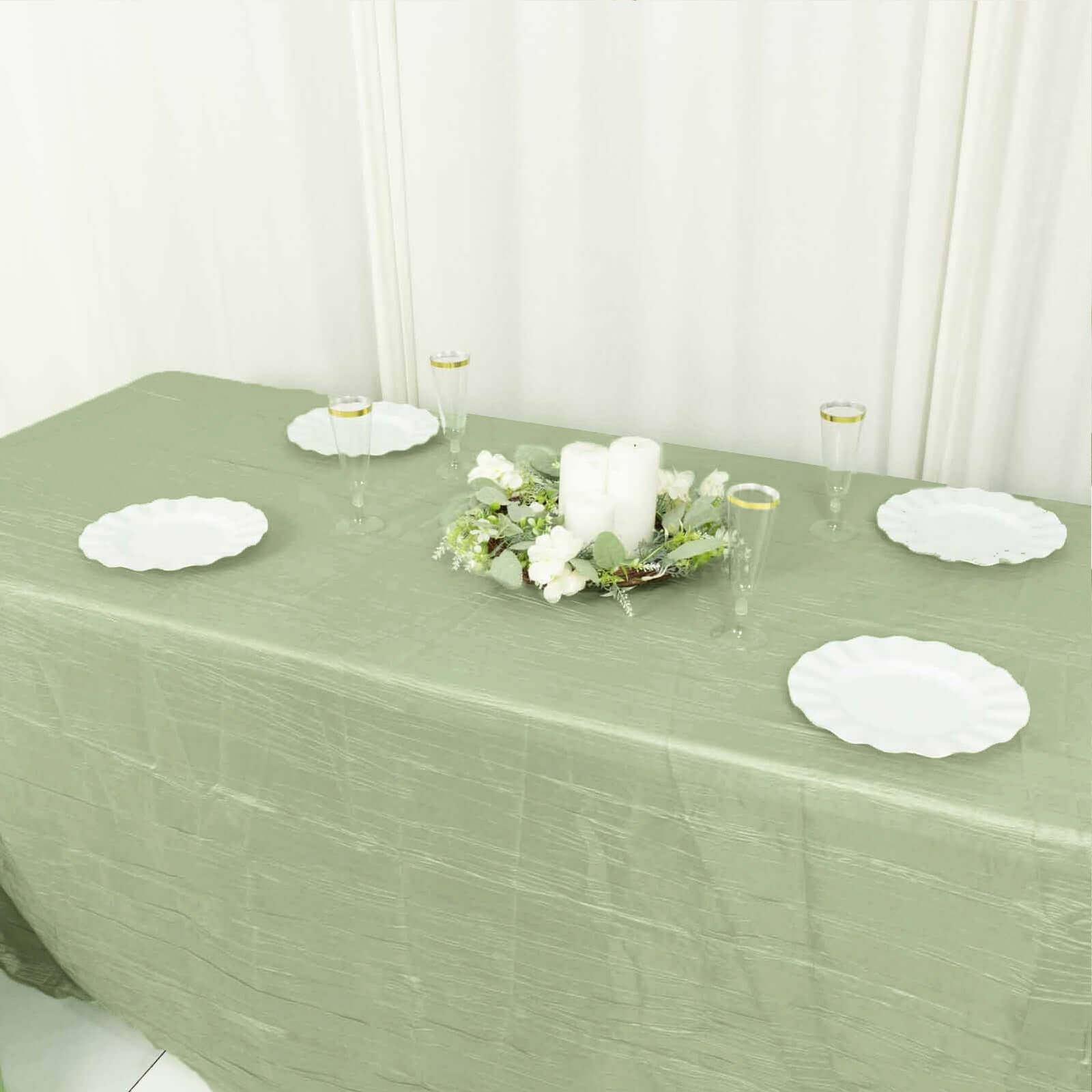 Discount! Sage Green Crinkle Taffeta Rectangle Tablecloth 90x156 for Weddings and Parties