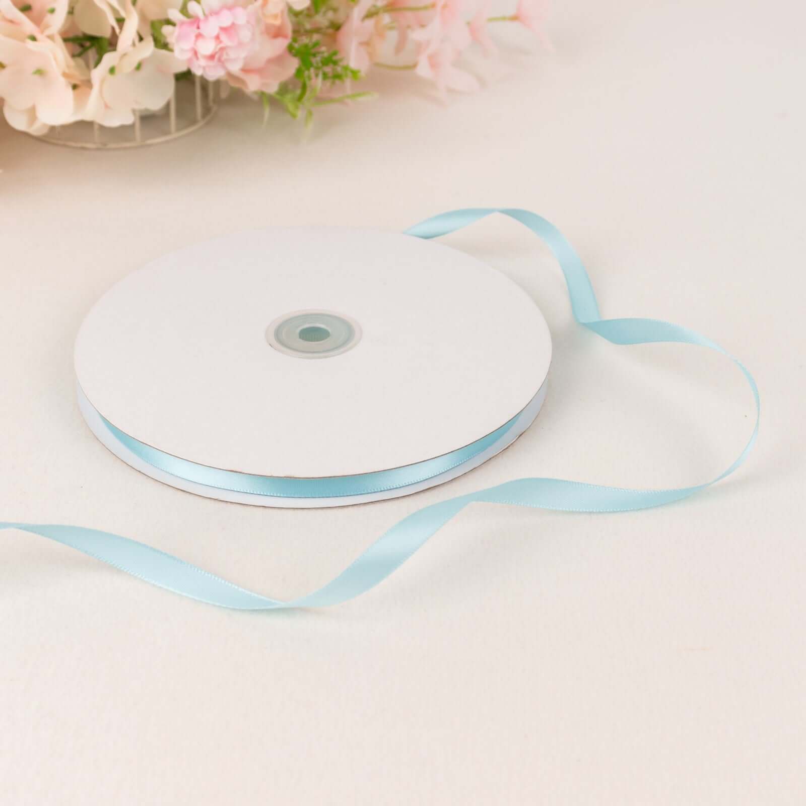 Amazing Baby Blue Single Face Decorative Satin Ribbon - 3/8 Inch Wide, 100 Yards Long
