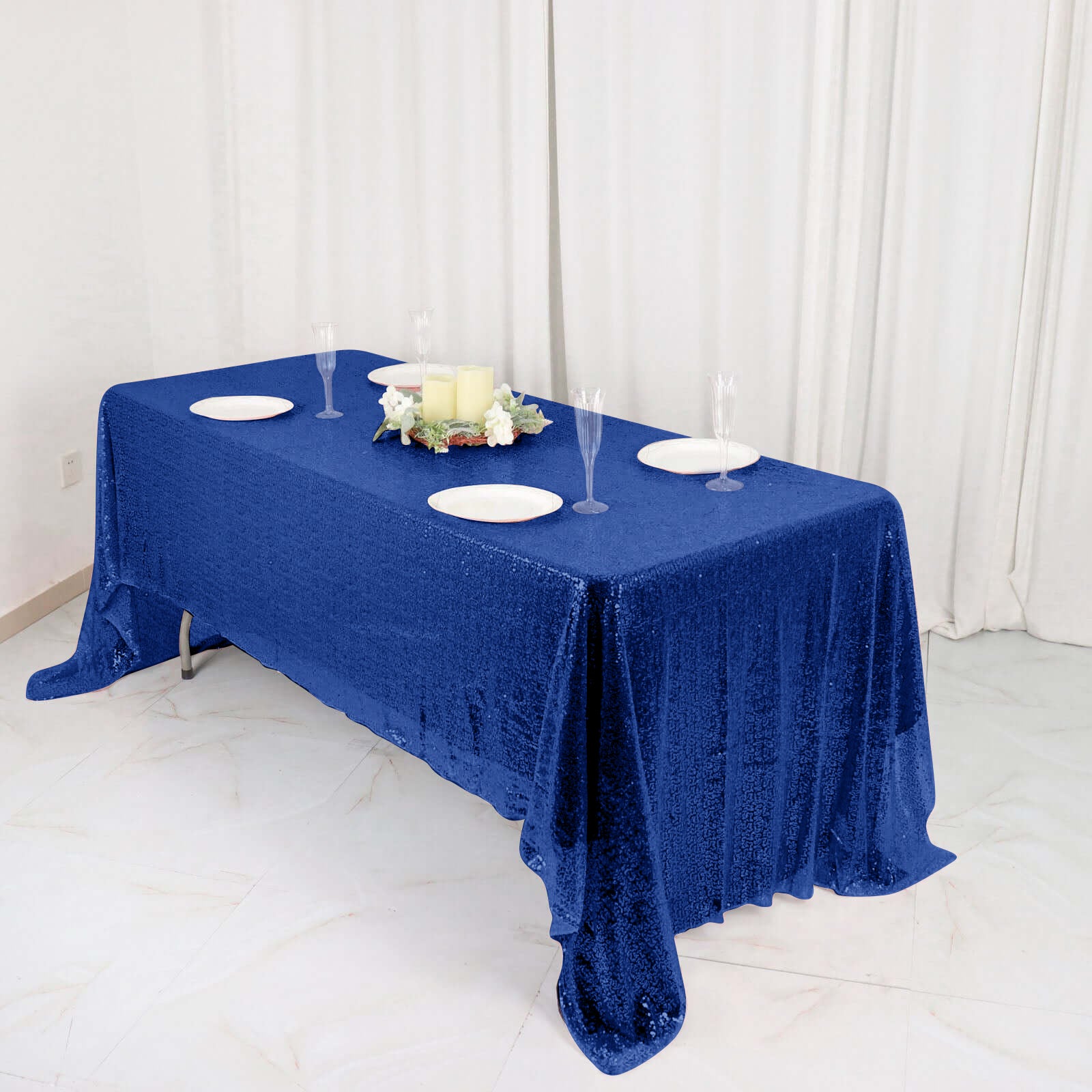 Hot Deal! Royal Blue Sequin Rectangle Tablecloth 60x126 - Glittering Finish
