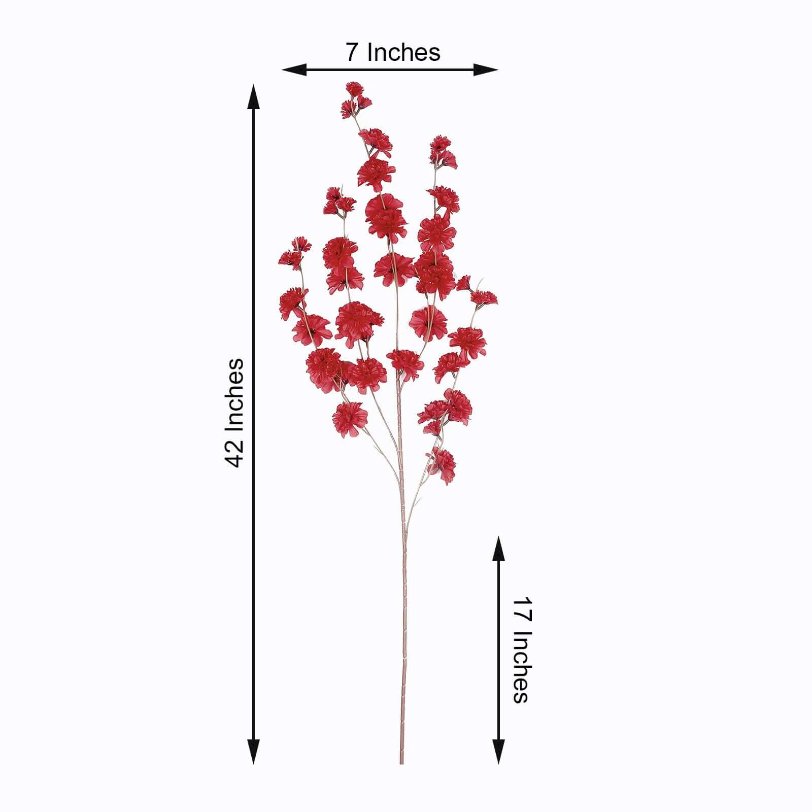 42-Inch Tall Red Artificial Silk Carnation Flower Stems - Set of 2 Branches