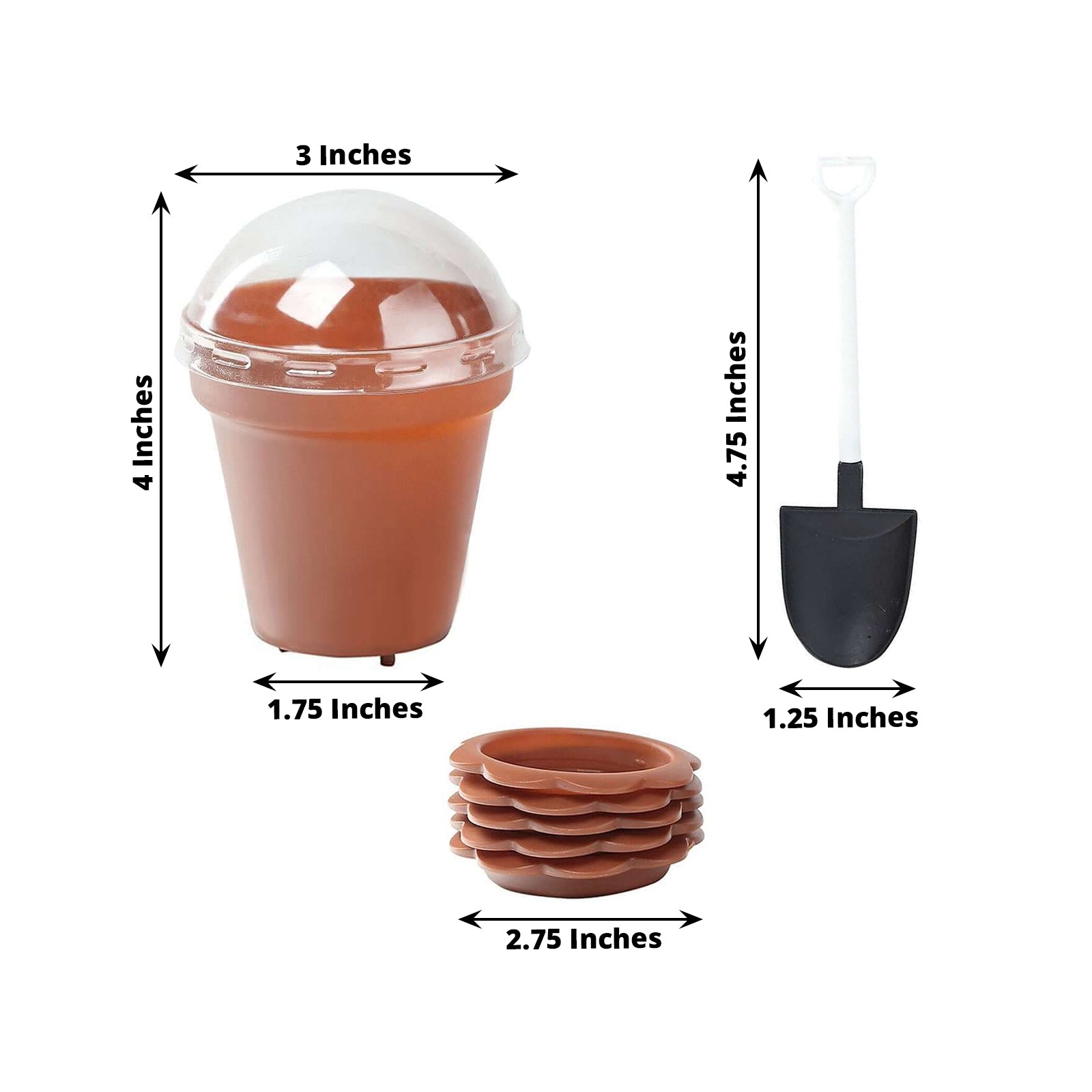 12-Pack Plastic Dessert Cups with Lids and Shovels in Terracotta (Rust) Succulent Planter Design