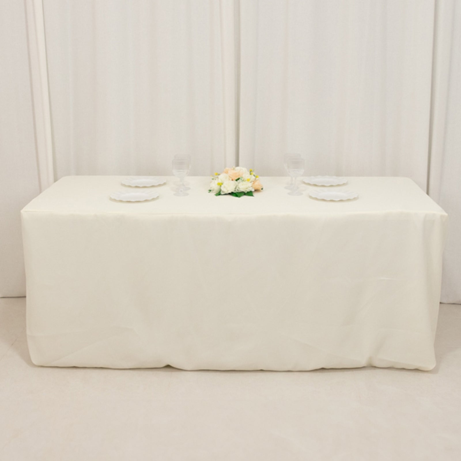 Premium Fire - Retardant Ivory 6ft Rectangular Fitted Tablecloth