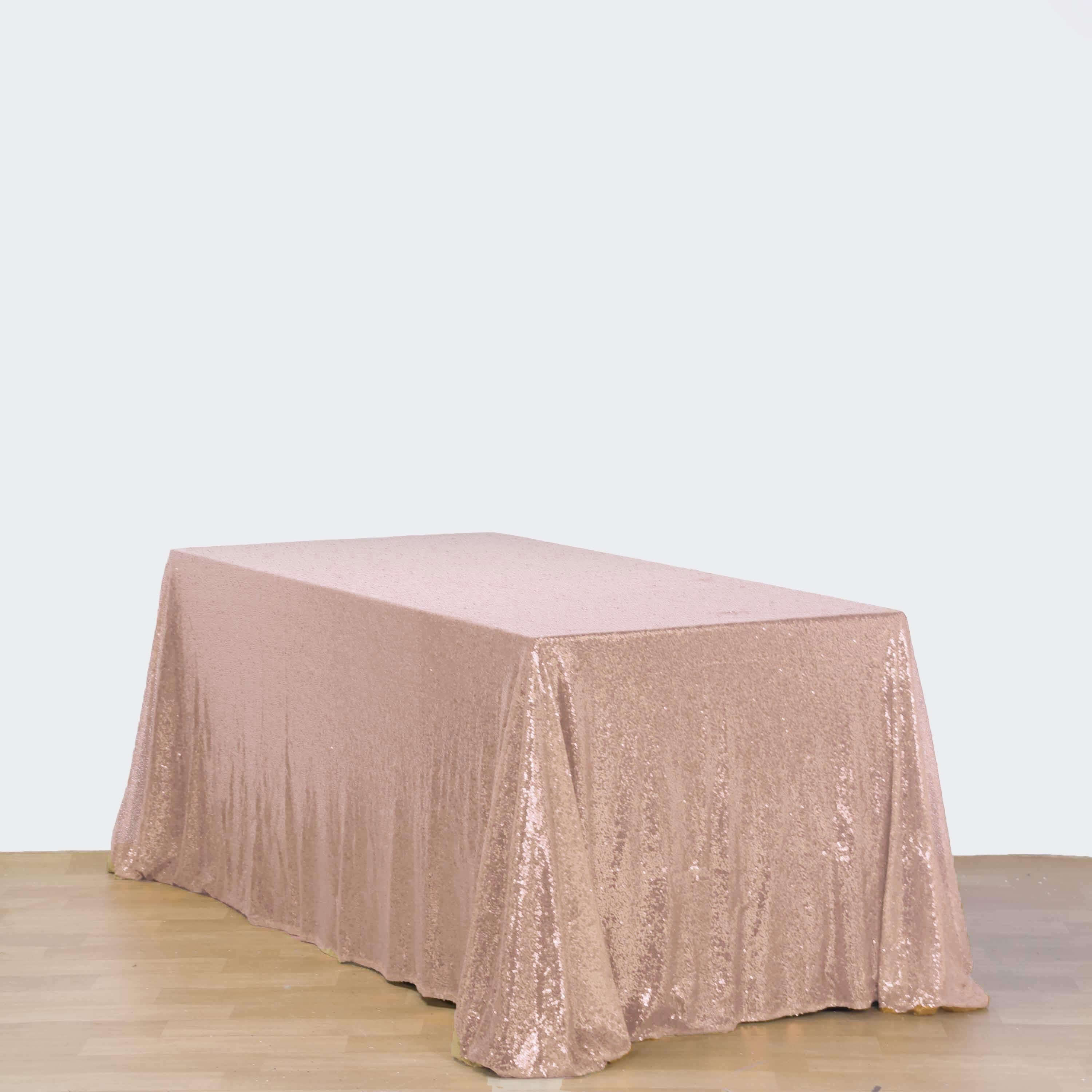 Hot! Rose Gold Seamless Sparkly Sequin Rectangle Tablecloth 90x132