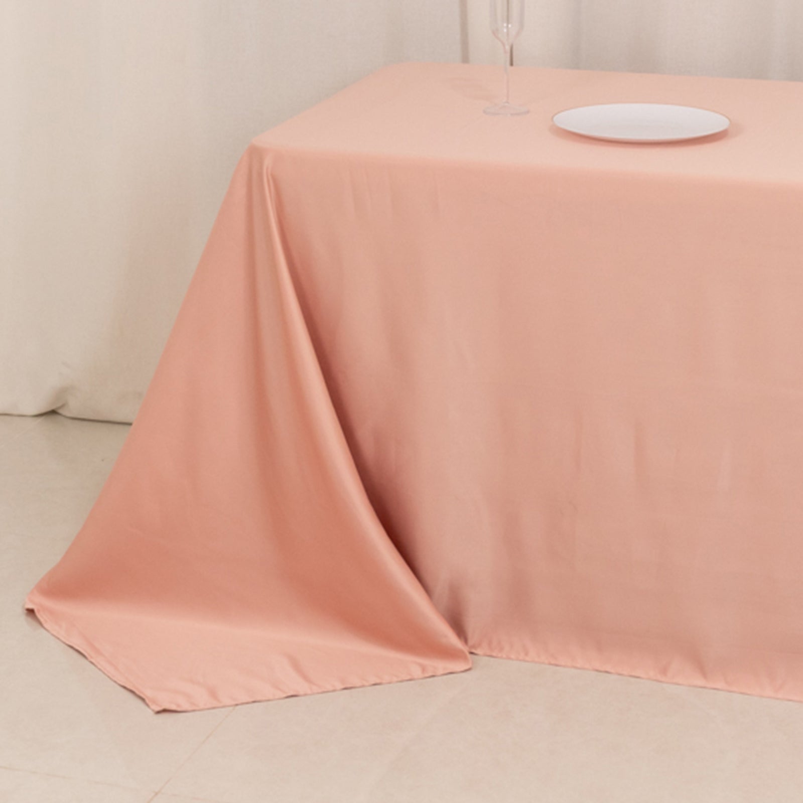 Luxurious Dusty Rose Lamour Satin 90x156 Rectangle Seamless Tablecloth