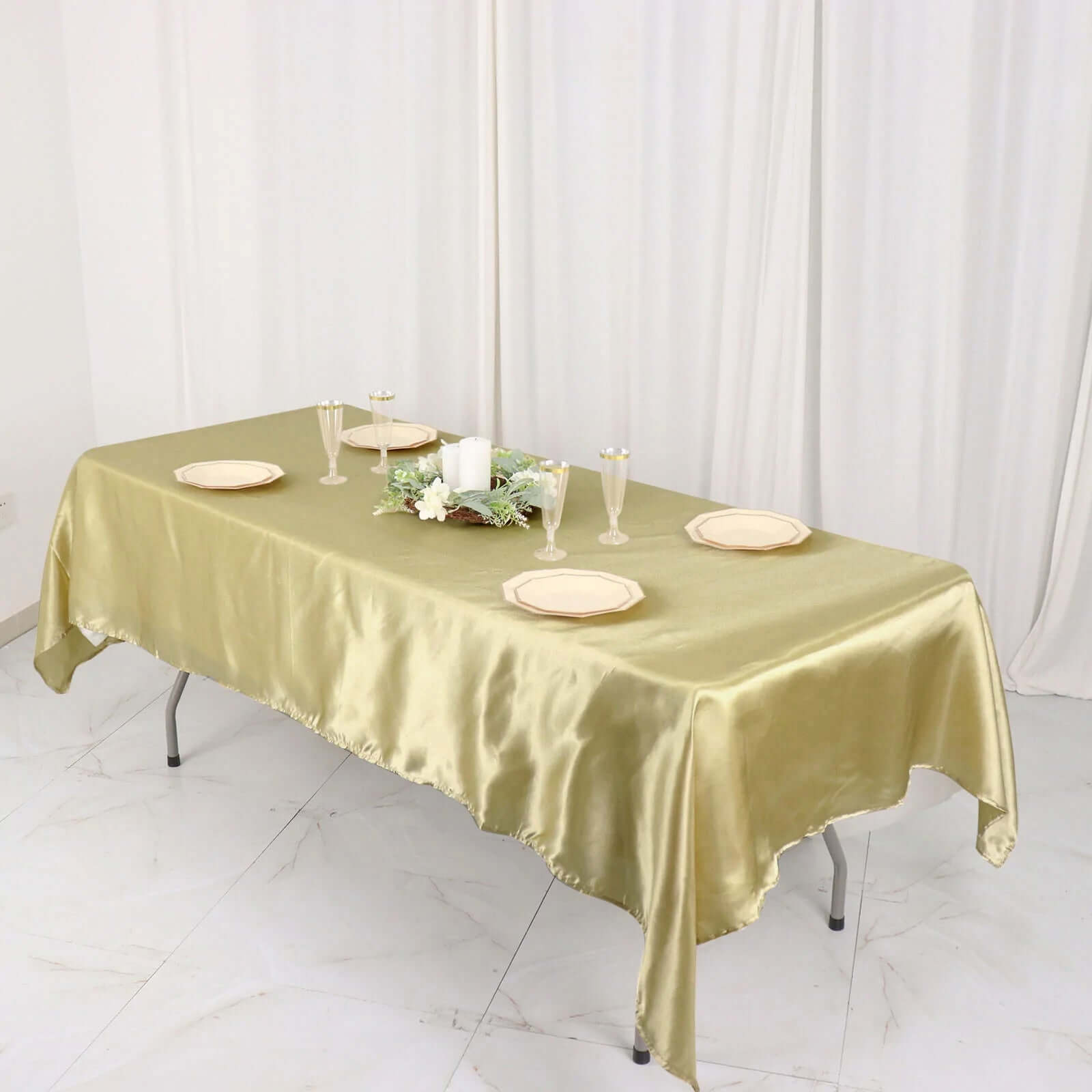 Champagne Satin Rectangular 60x102 Tablecloth - Lustrous & Stain-Resistant