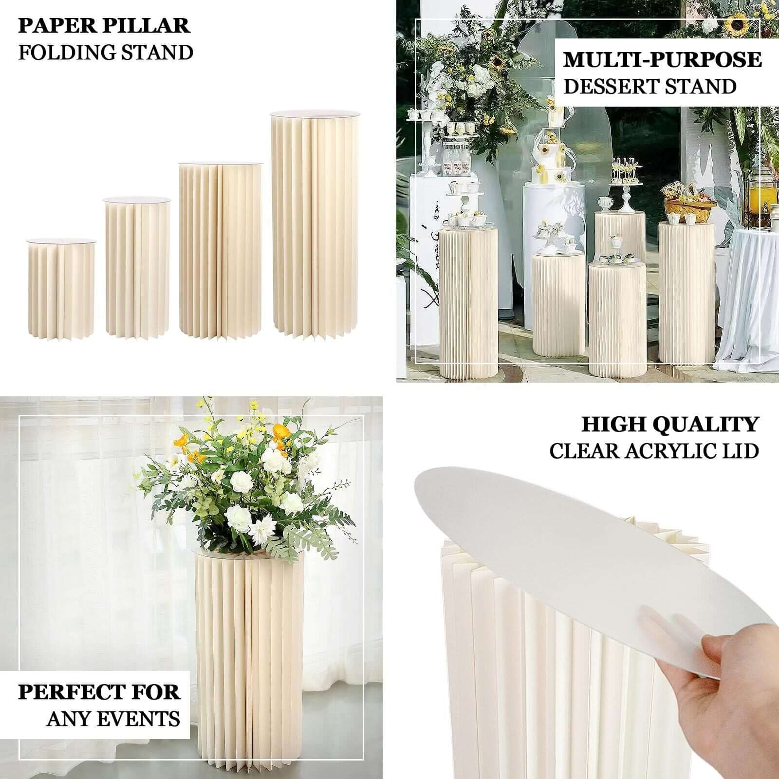 Get Your 40-Inch Ivory Cylinder Display Column Stand with PVC Top Plate for Events