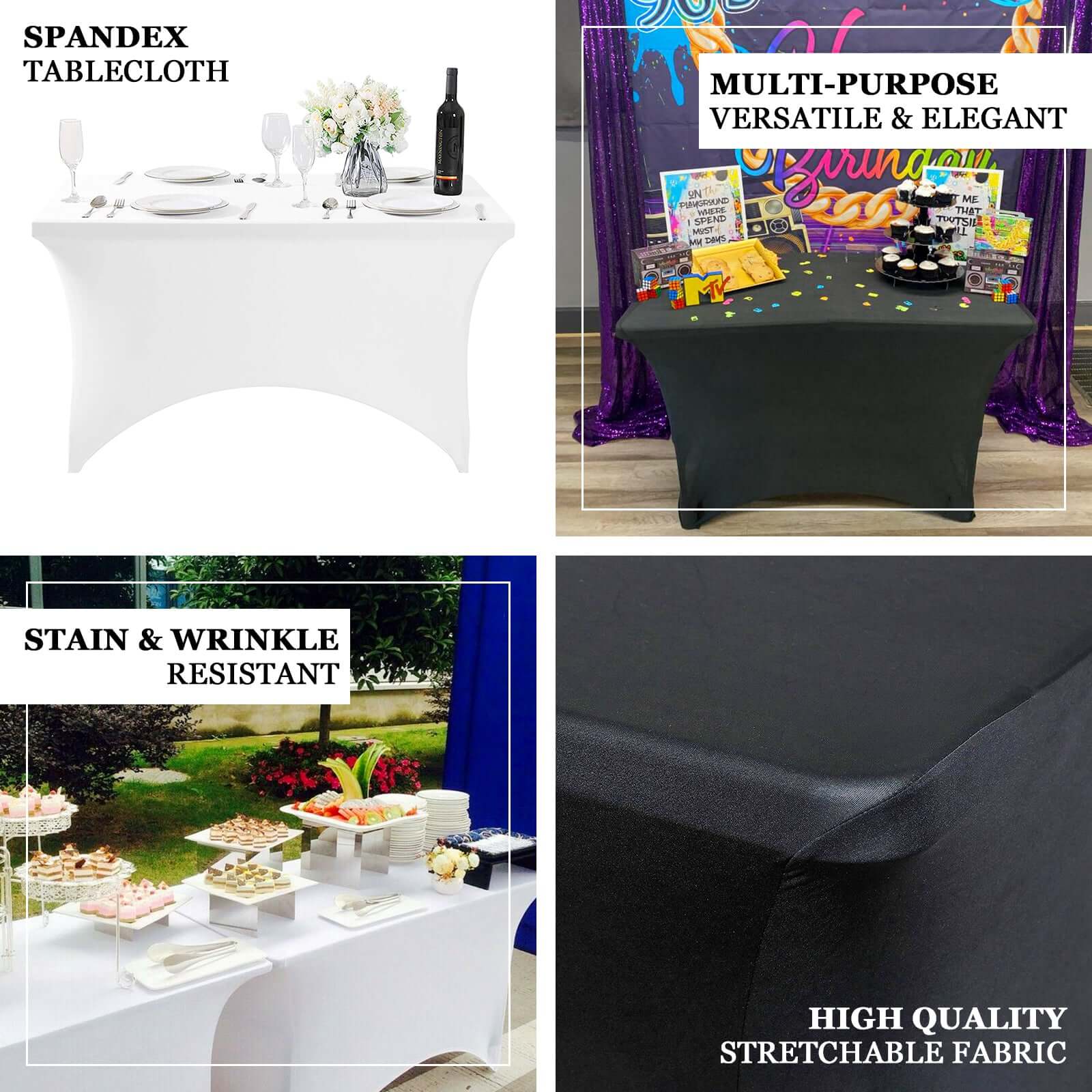 Beige Stretch Spandex Tablecloth - Durable, Form-Fitting for 4ft Tables