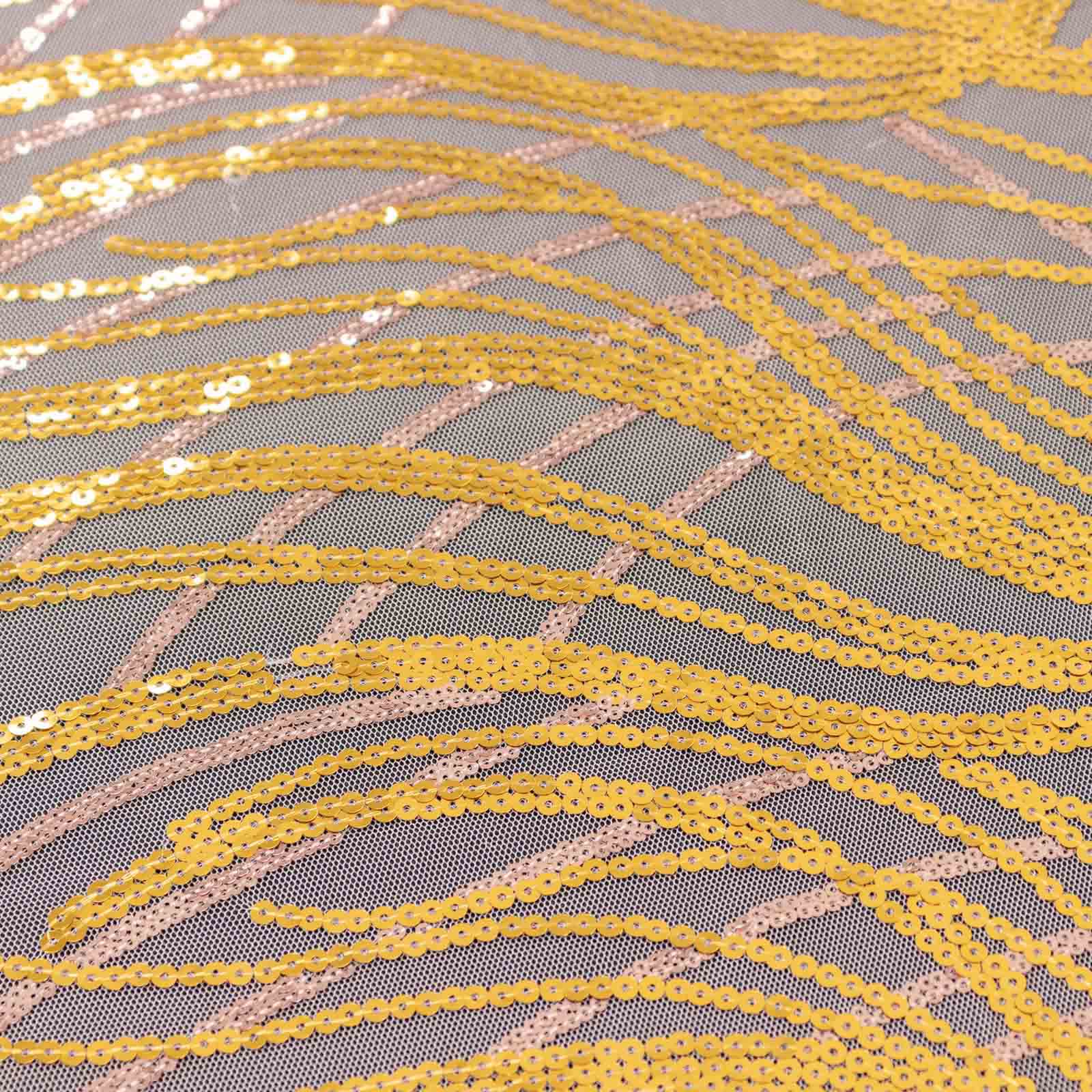 Sparkling Rose Gold/Gold Sequin Embroidered Mesh Rectangle Tablecloth for Special Events