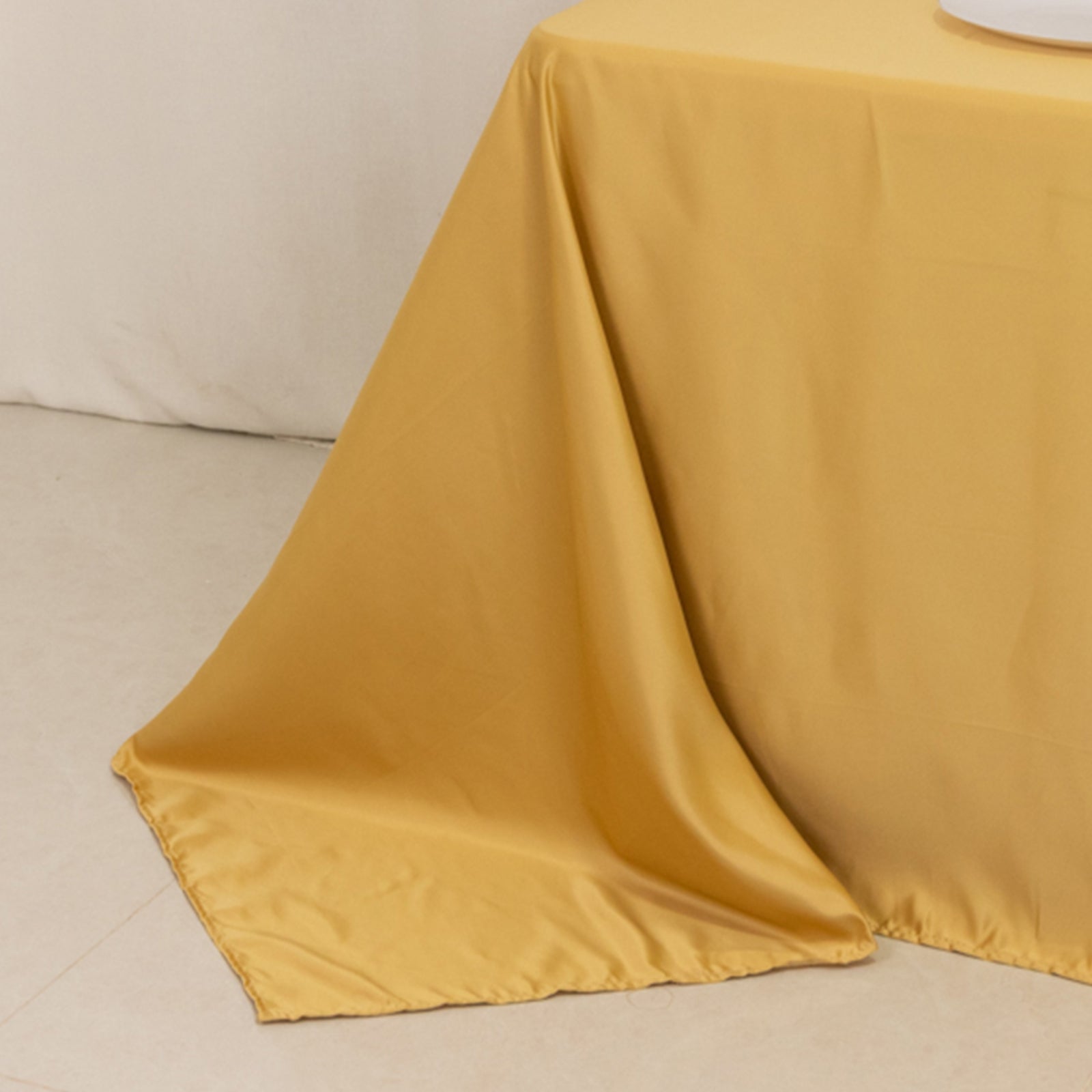 Premium Lamour Satin Champagne Rectangle Tablecloth - Soft, Silk-Like 90x132 Cover