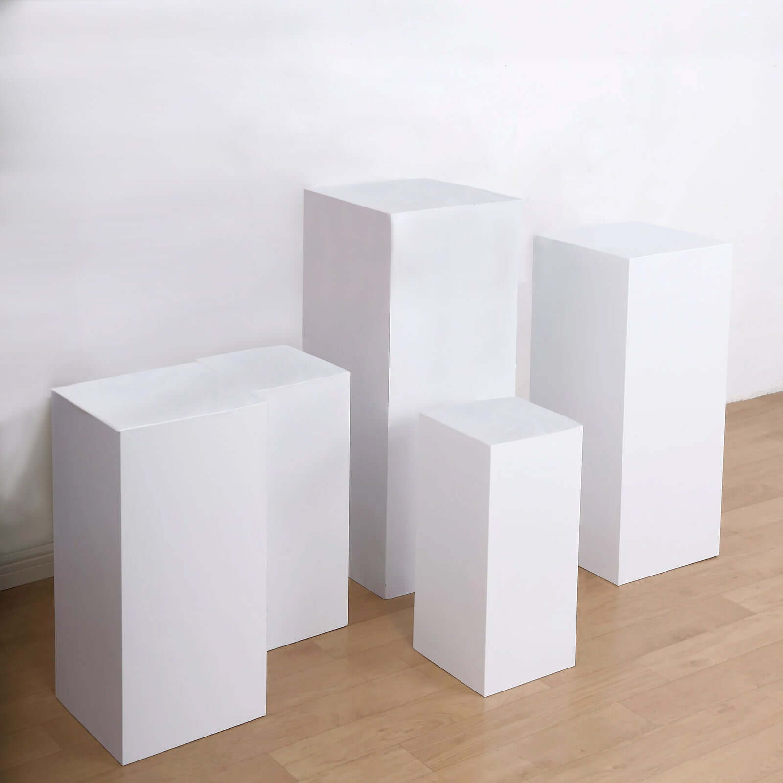 Set of 5 White Rectangular Metal Pedestal Stands for Backdrop Decor