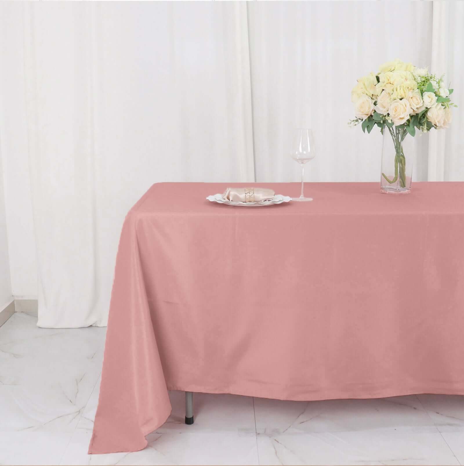 Durable and Stylish 72x120 Polyester Rectangle Tablecloth in Dusty Rose